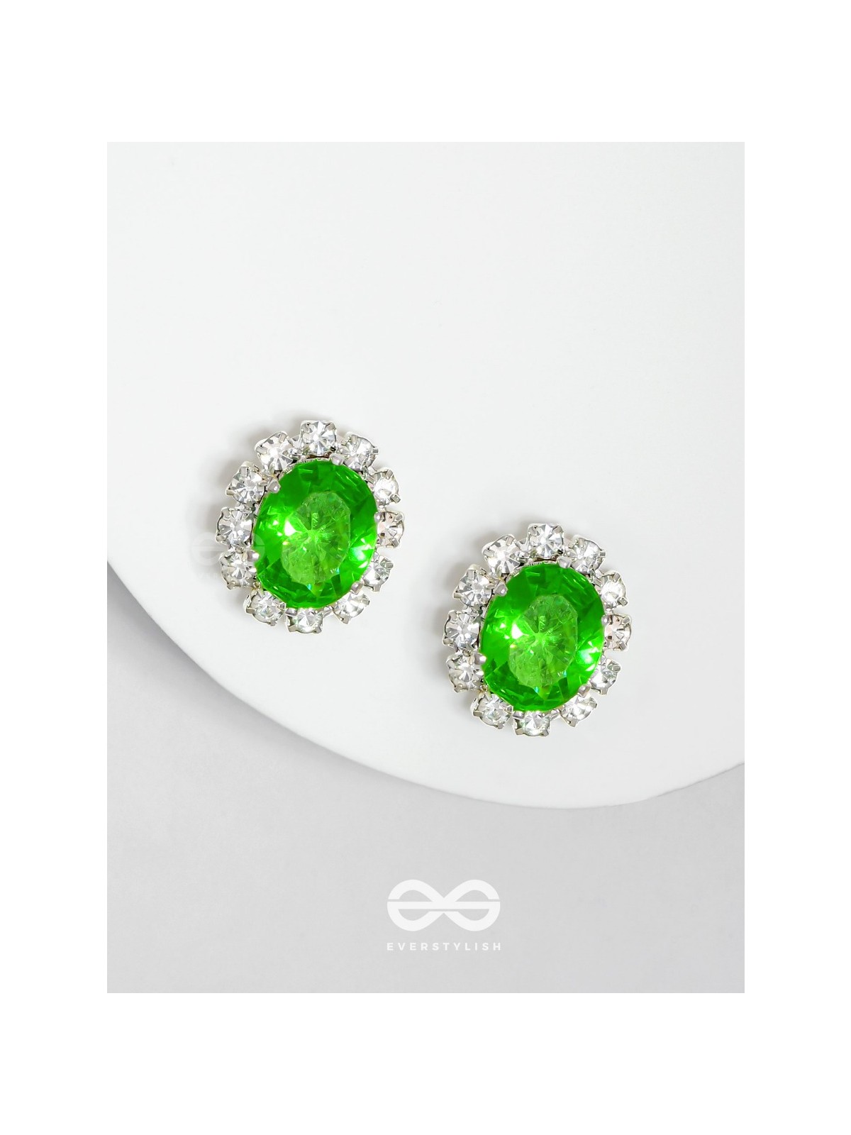 SHIMMER AND SHINE - SILVER AND GREEN EMBELLISHED STUD EARRINGS