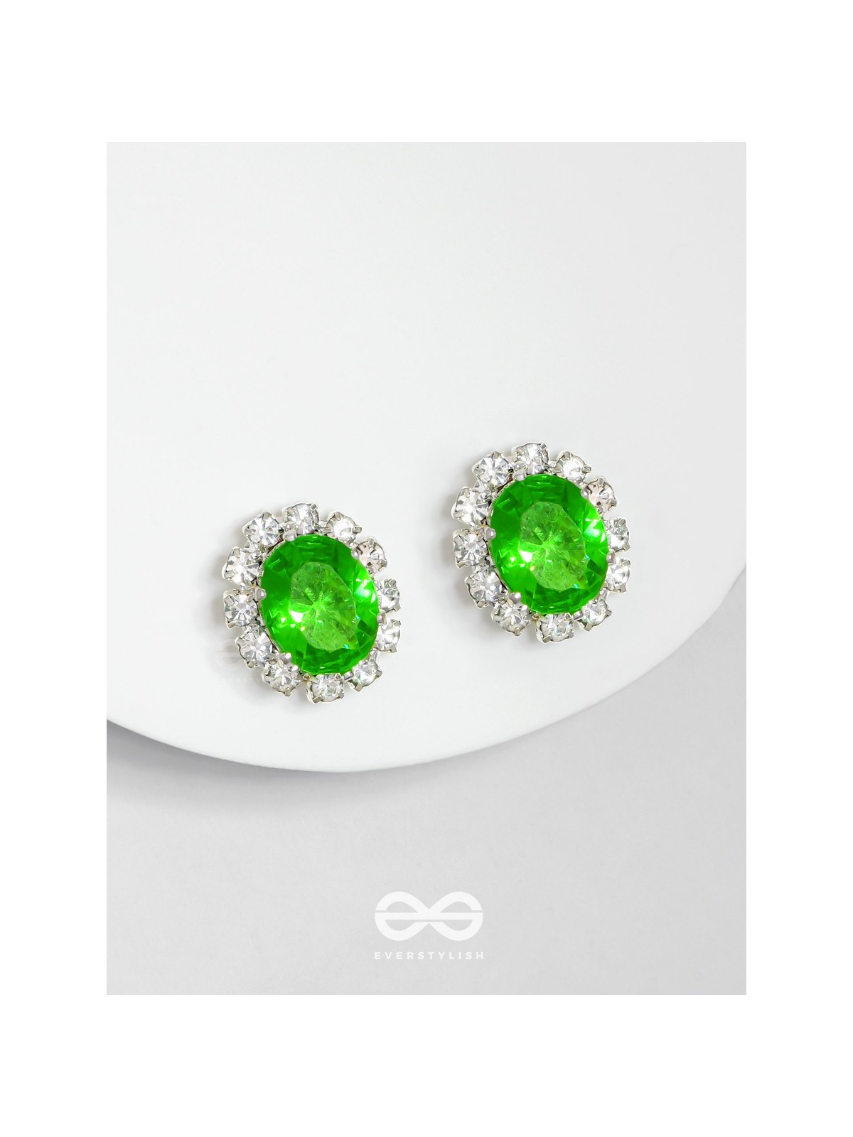 SHIMMER AND SHINE - SILVER AND GREEN EMBELLISHED STUD EARRINGS