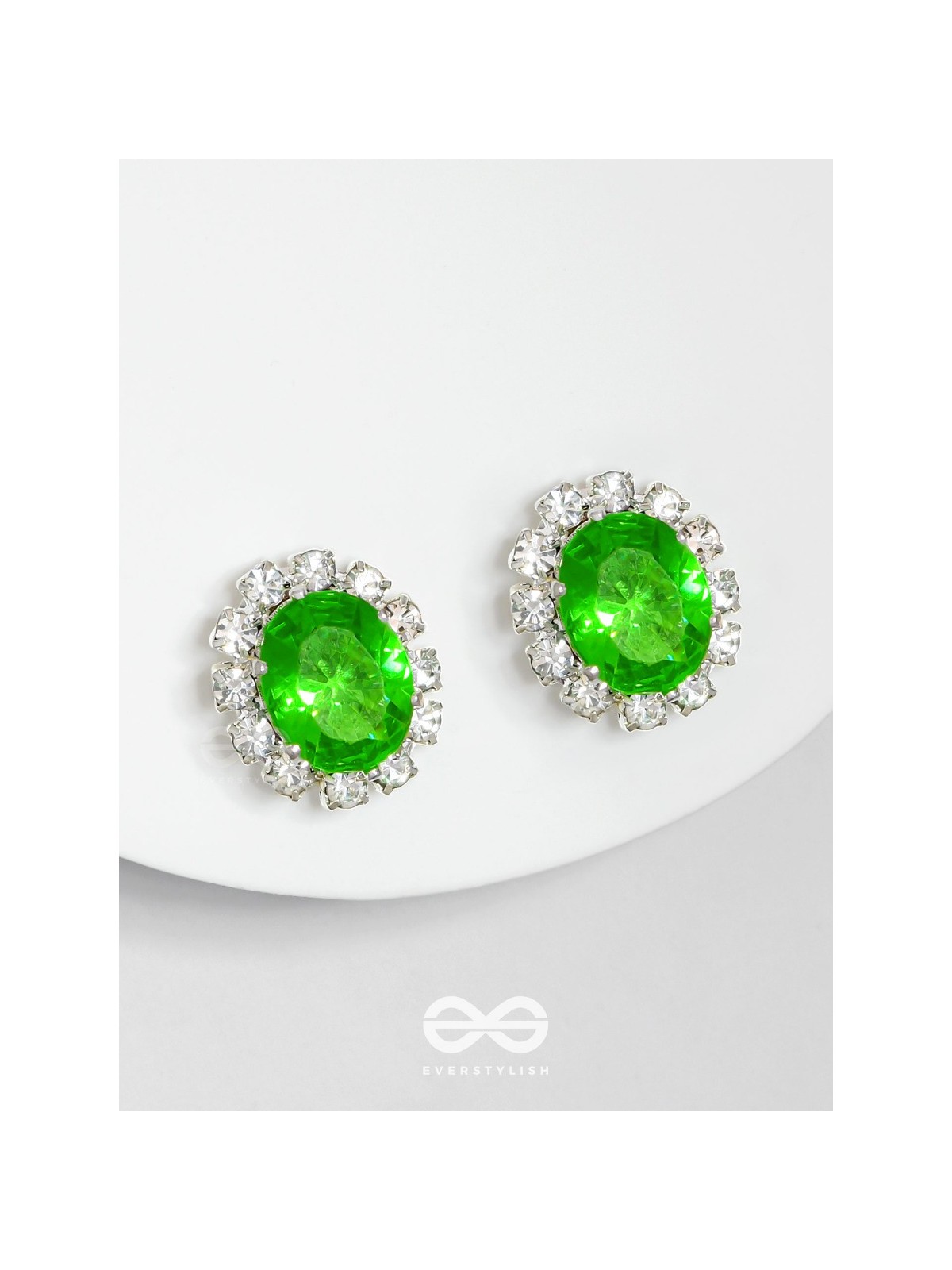 SHIMMER AND SHINE - SILVER AND GREEN EMBELLISHED STUD EARRINGS