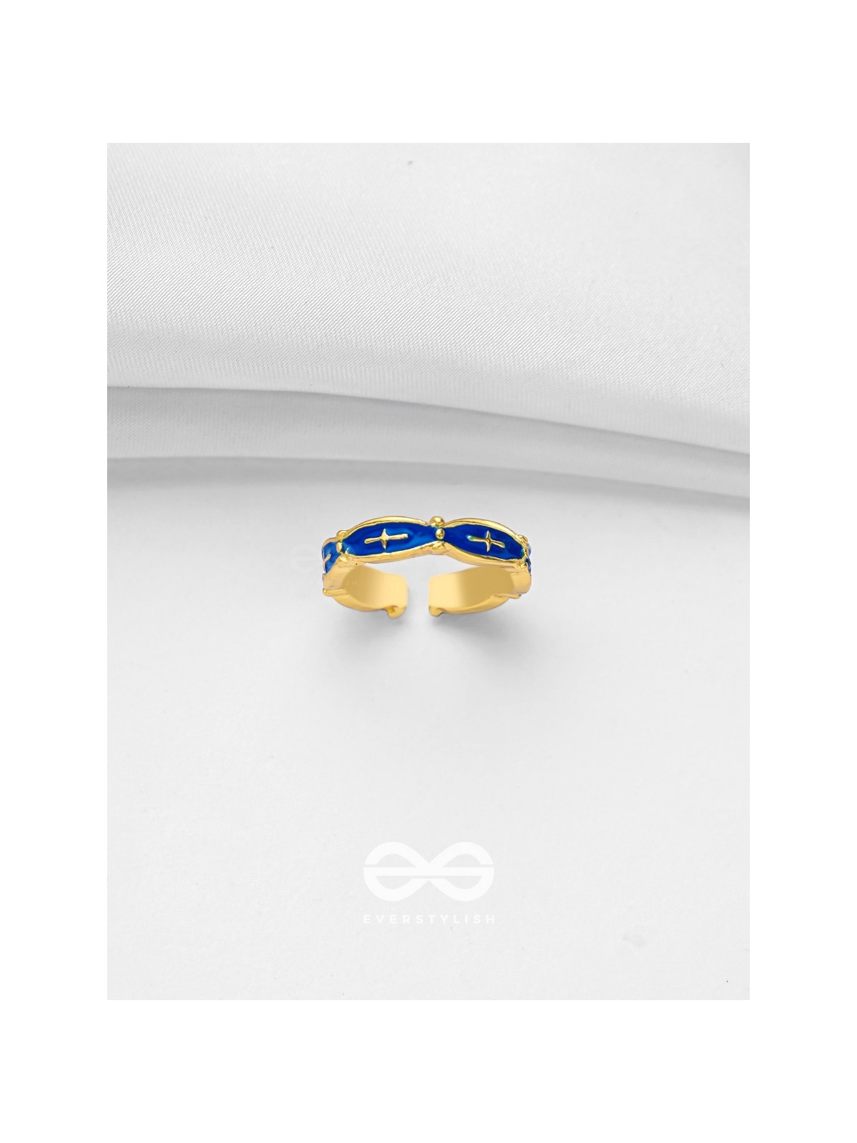 PRUSSIAN PROWESS - GOLDEN AND BLUE EMBELLISHED RING (ADJUSTABLE)