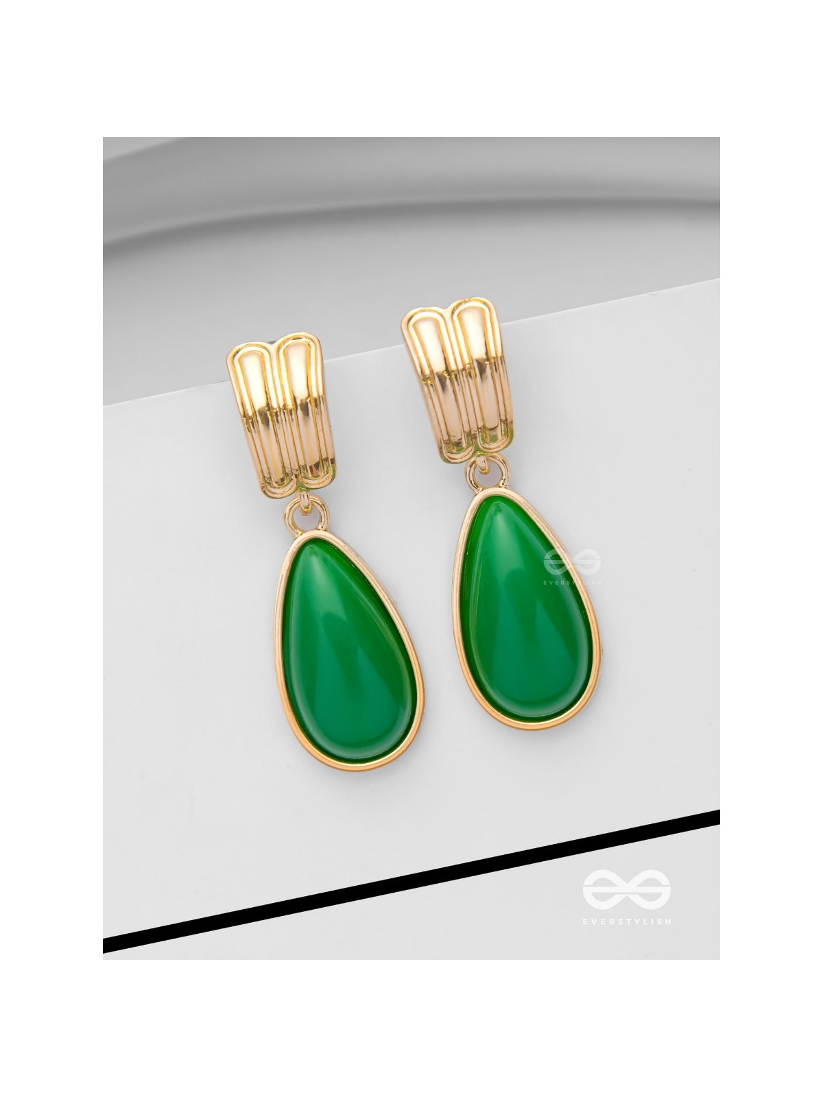 THE LIME LIGHT - GOLDEN AND GREEN DROP EARRINGS