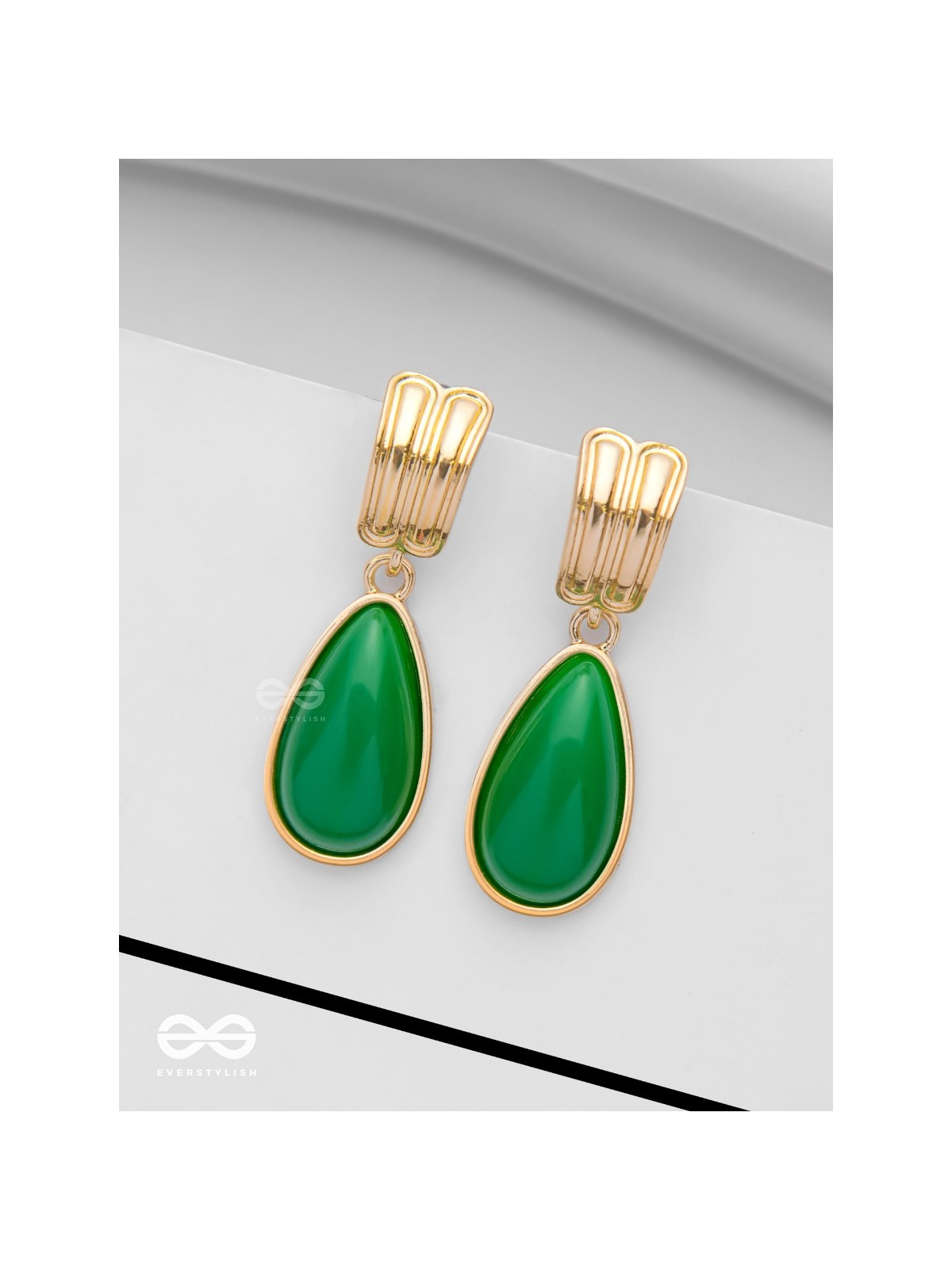 THE LIME LIGHT - GOLDEN AND GREEN DROP EARRINGS