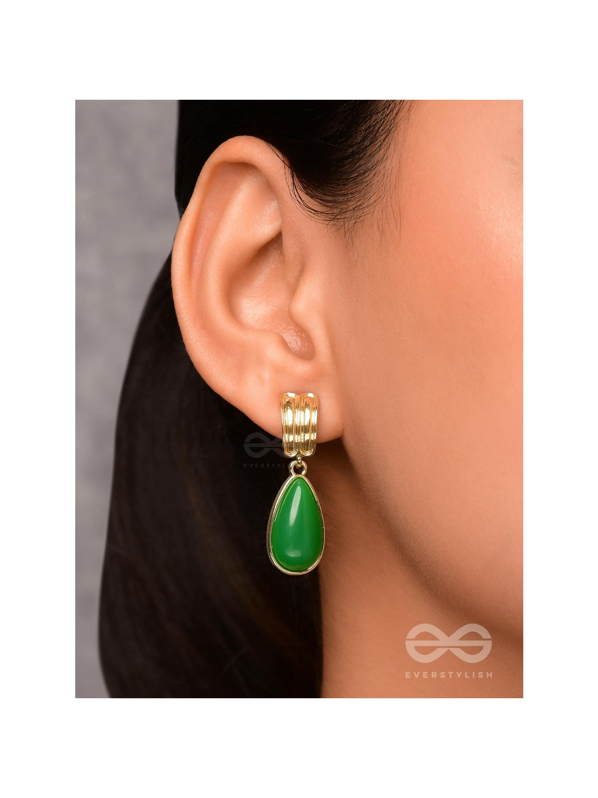 THE LIME LIGHT - GOLDEN AND GREEN DROP EARRINGS