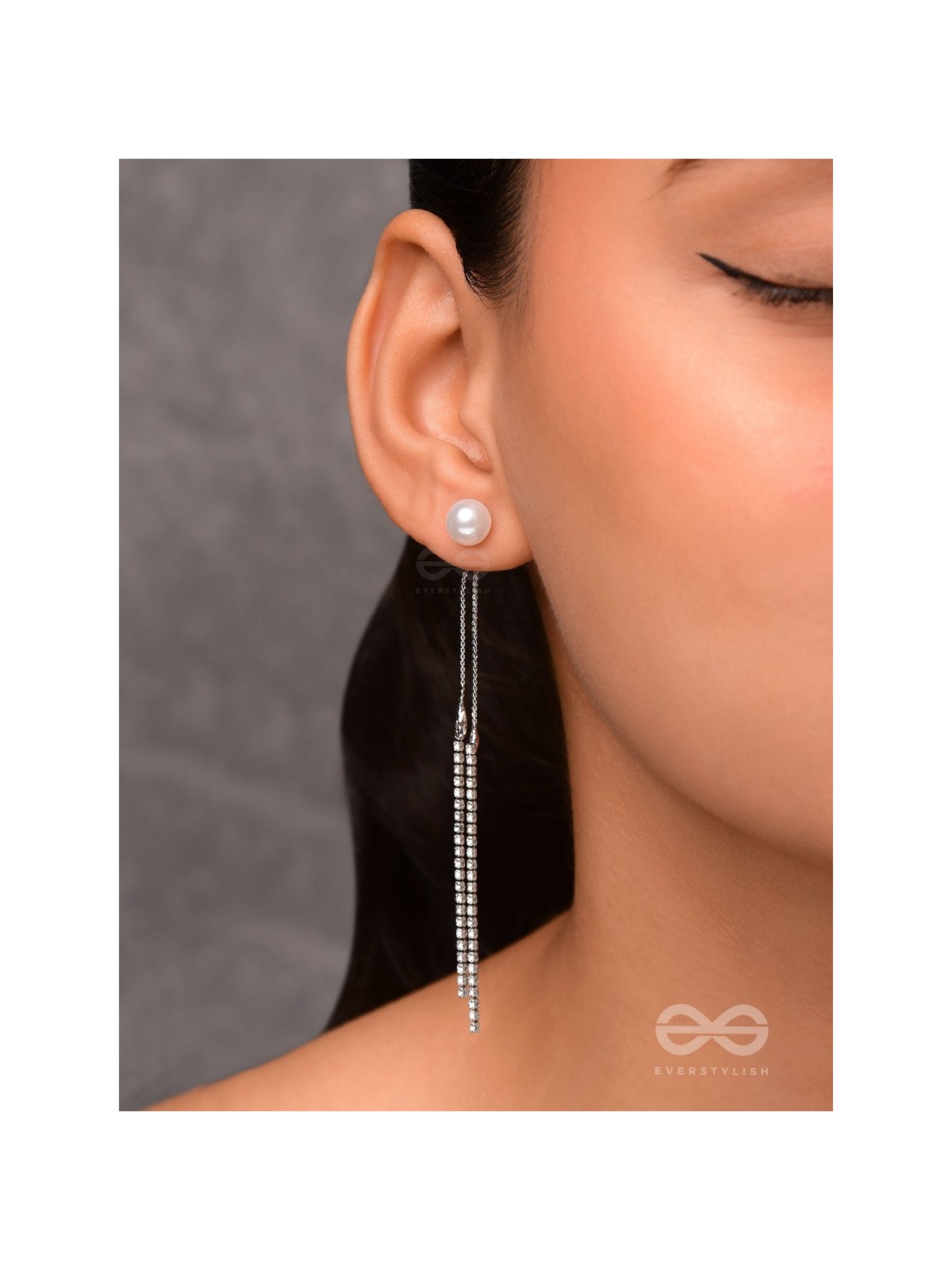 A MOONLIT PEARL - SILVER EMBELLISHED EAR JACKETS