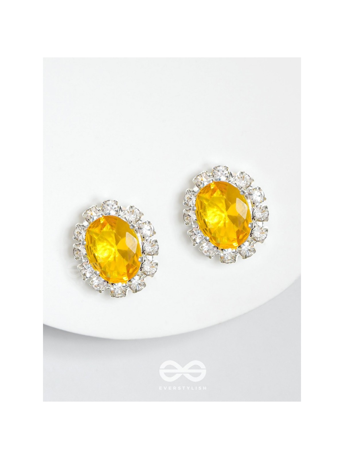 SHIMMER AND SHINE - SILVER AND YELLOW EMBELLISHED STUD EARRINGS
