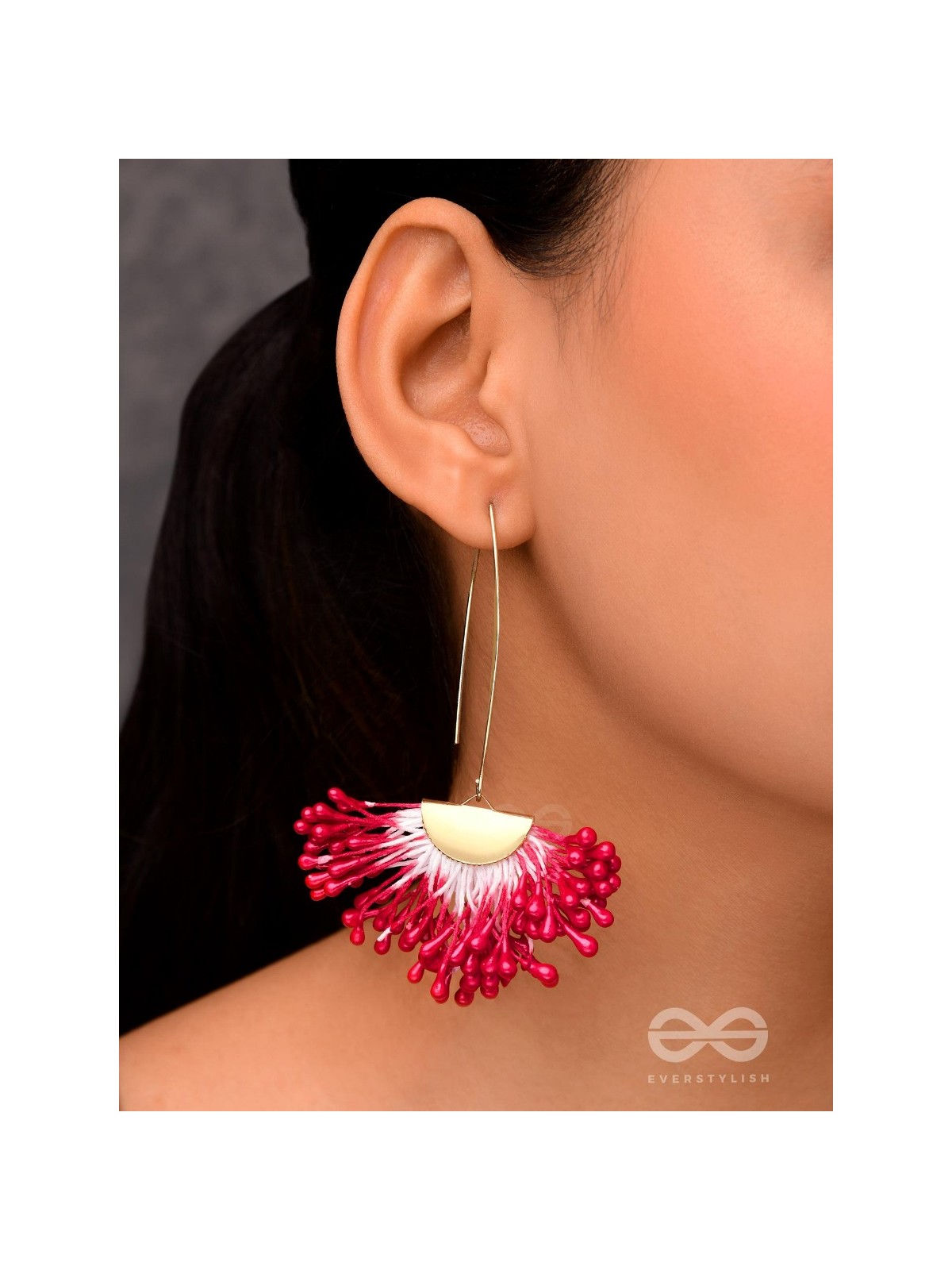 FREE SPIRIT SYMPHONY - GOLDEN EMBELLISHED EARRINGS (RED)