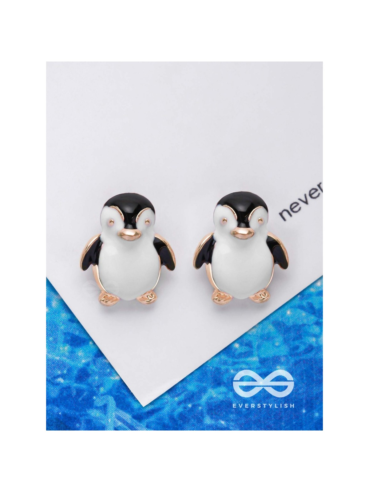 HELLO! MR. PENGUIN - GOLDEN EMBELLISHED STUD EARRINGS