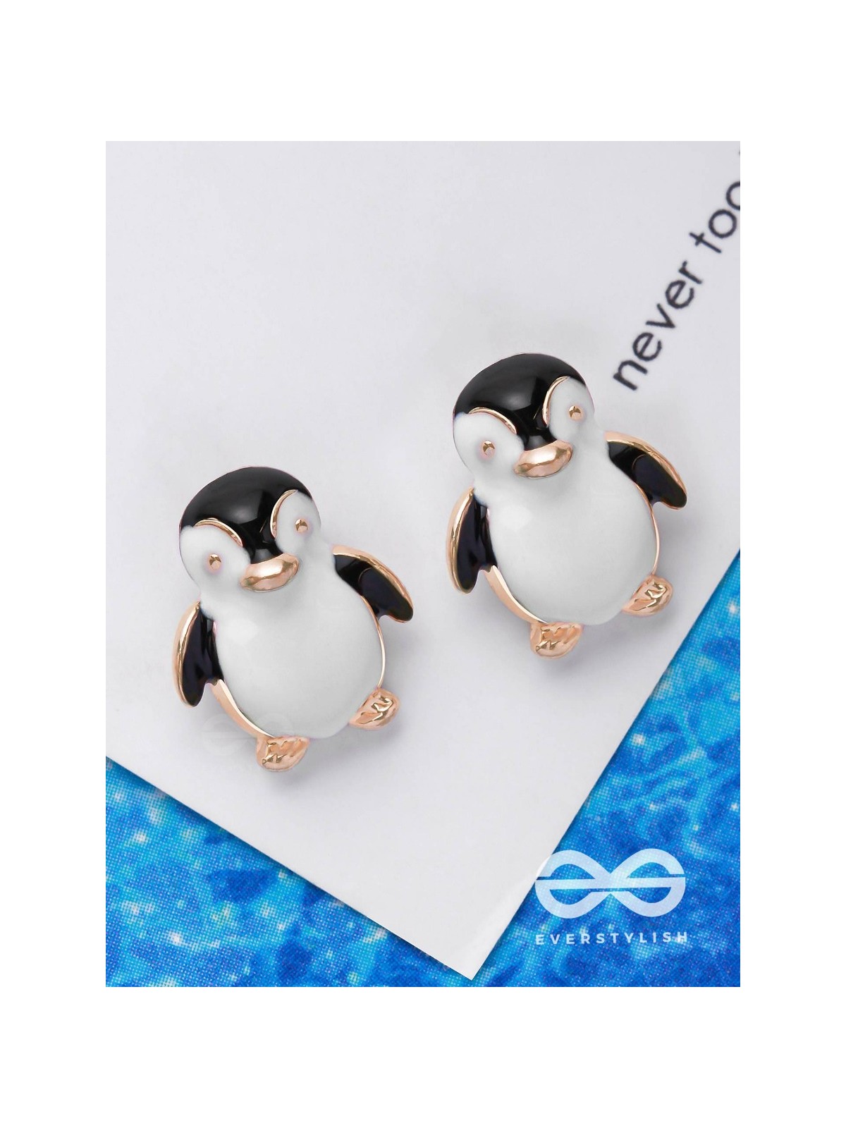 HELLO! MR. PENGUIN - GOLDEN EMBELLISHED STUD EARRINGS