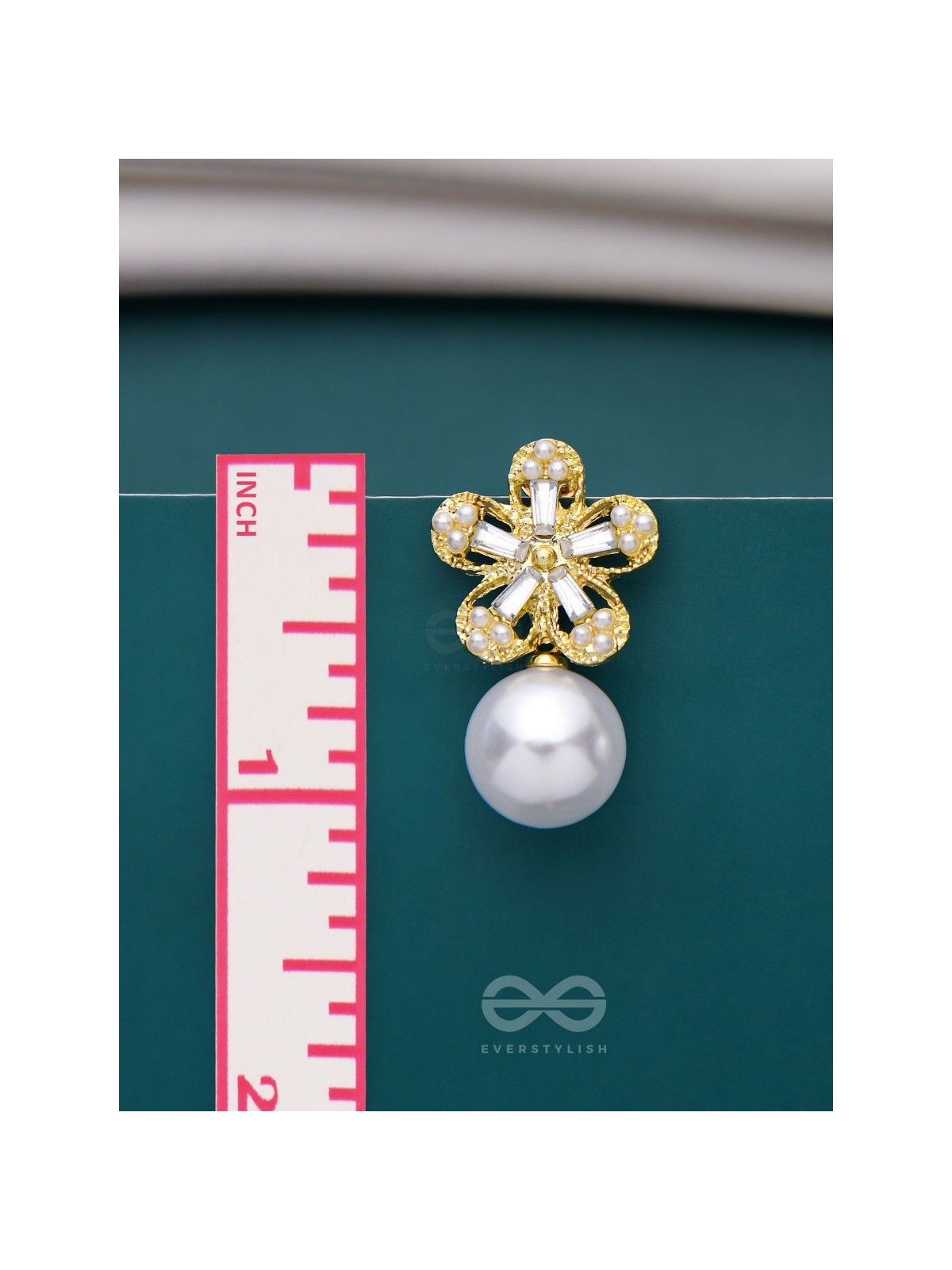 PEARL PETAL PARADISE - GOLDEN AND WHITE EMBELLISHED EARRINGS