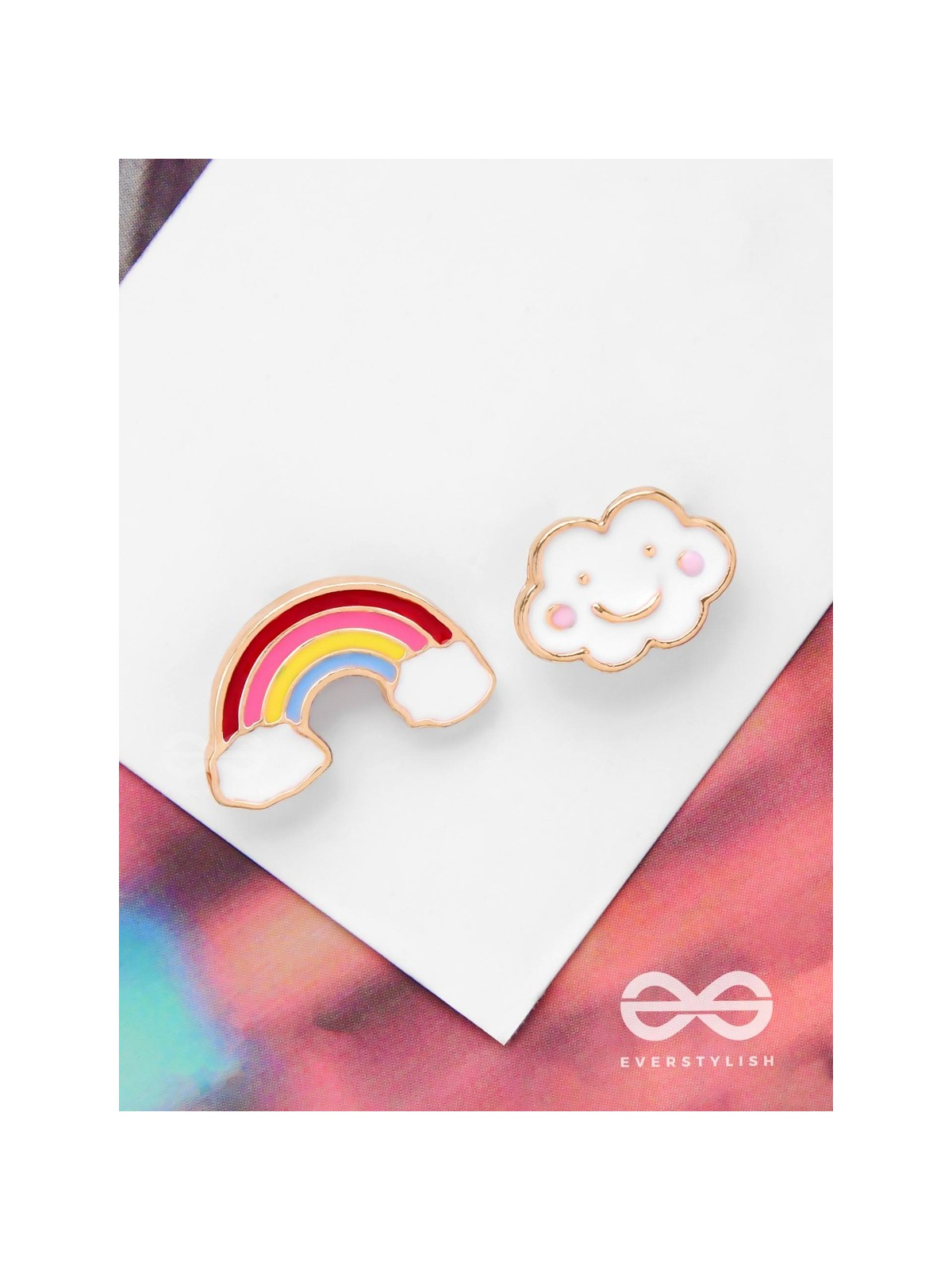 FLUFFY RAINBOW DREAMS - GOLDEN EMBELLISHED STUD EARRINGS