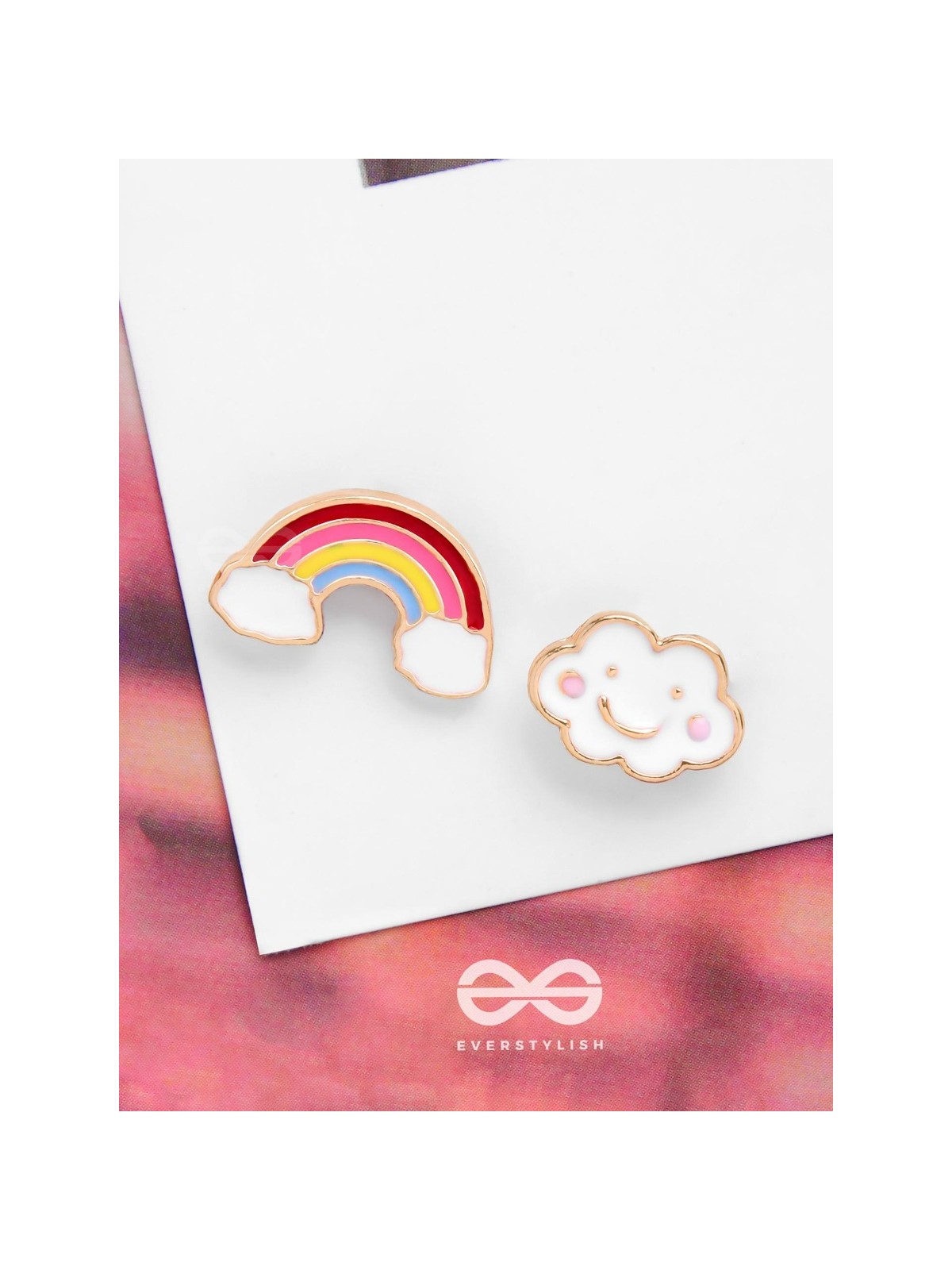 FLUFFY RAINBOW DREAMS - GOLDEN EMBELLISHED STUD EARRINGS