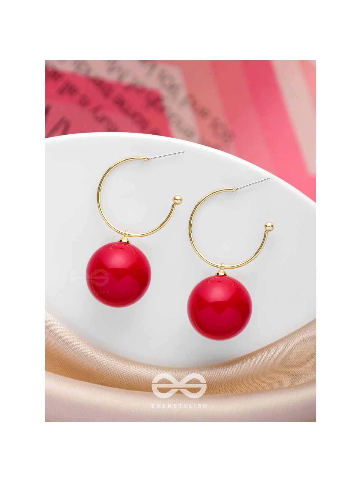 JINGLE BELL RADIANCE - GOLDEN AND RED EMBELLISHED PEARL EARRINGS