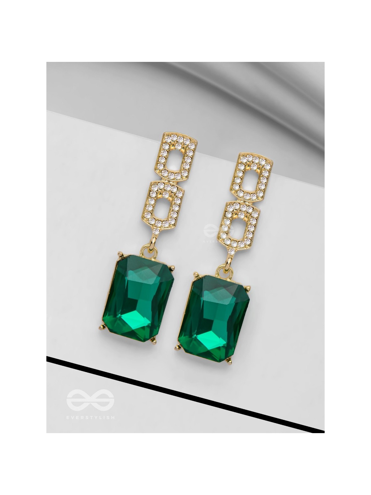 THE SPARKLING EMERALDS - GOLDEN EMBELLISHED EARRINGS