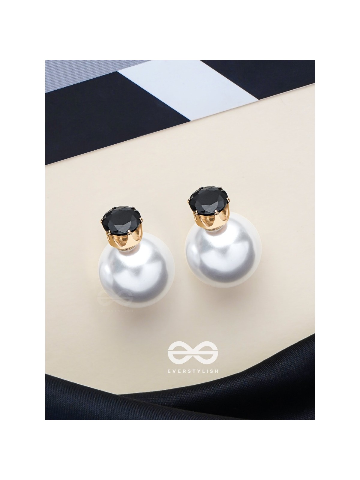 A MYSTIC PEARL - GOLDEN EMBELLISHED EARRINGS (BLACK)