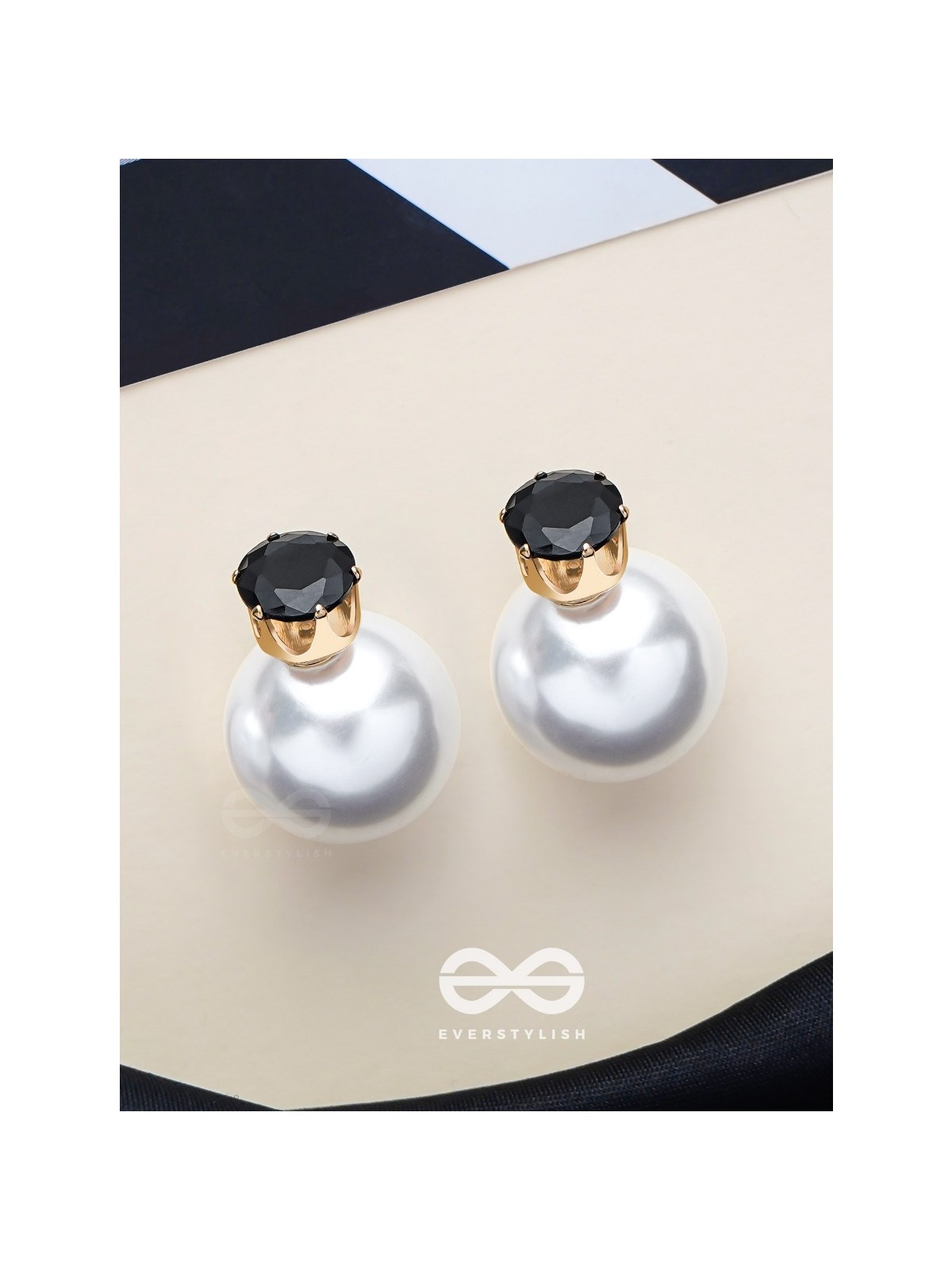 A MYSTIC PEARL - GOLDEN EMBELLISHED EARRINGS (BLACK)