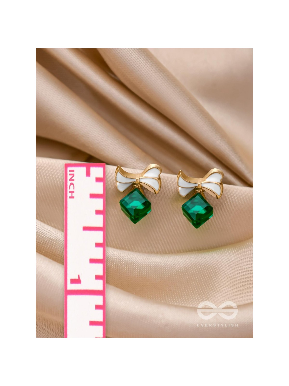 MINGLING MARVELS - GOLDEN AND GREEN EMBELLISHED STUD EARRINGS