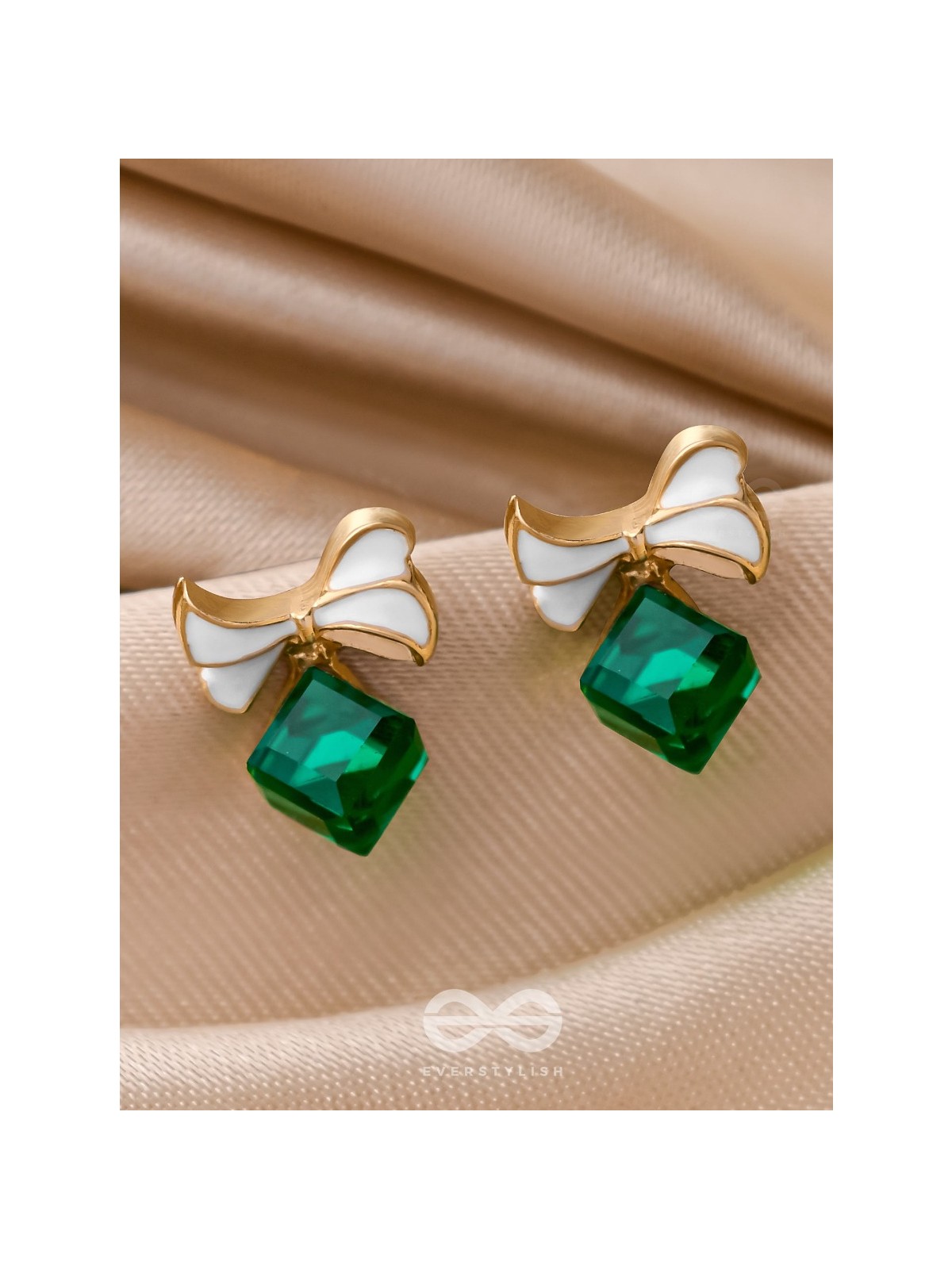 MINGLING MARVELS - GOLDEN AND GREEN EMBELLISHED STUD EARRINGS