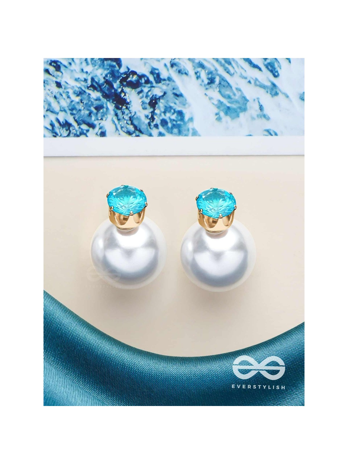 A MYSTIC PEARL - GOLDEN EMBELLISHED EARRINGS (LIGHT BLUE)