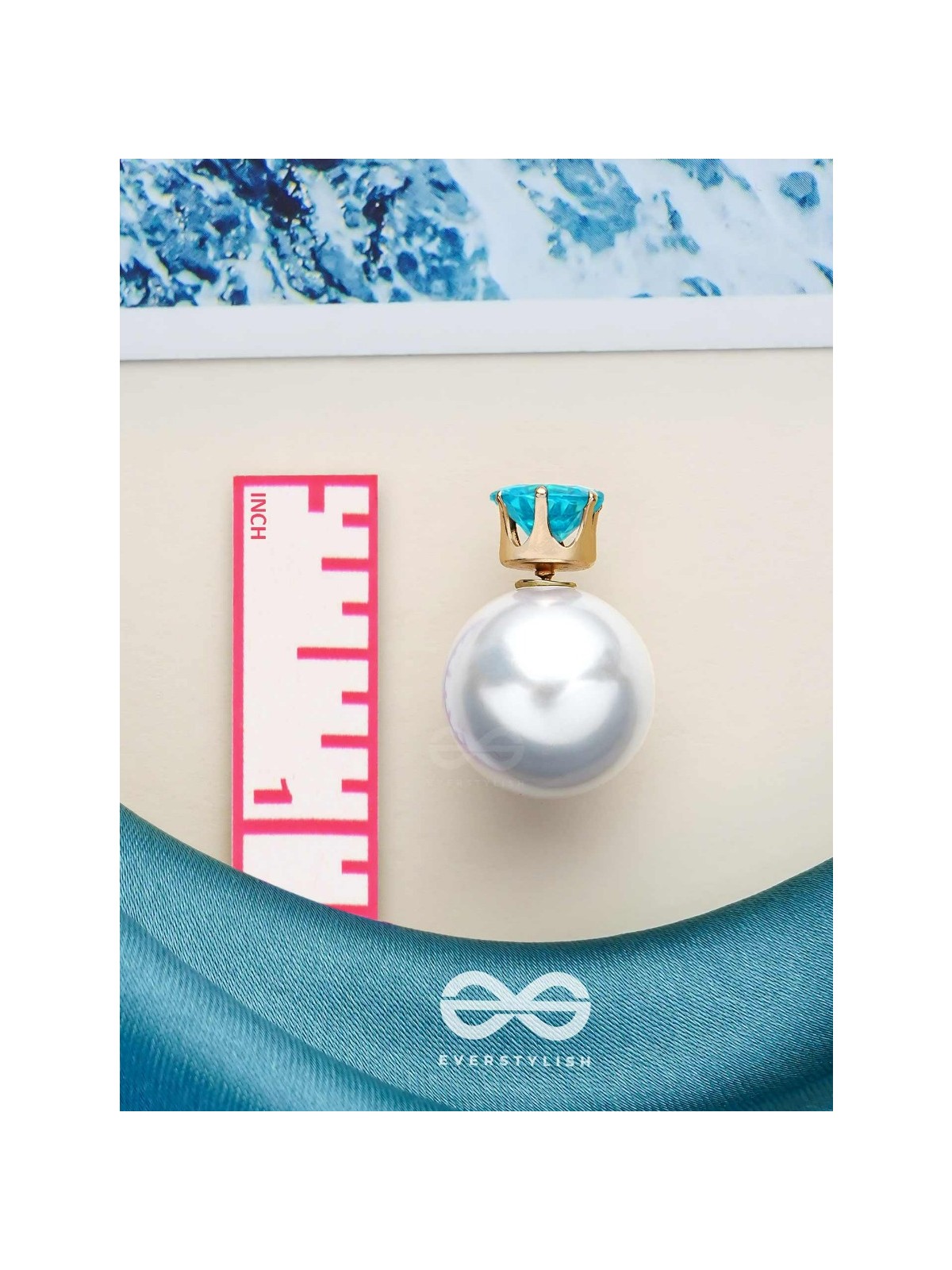 A MYSTIC PEARL - GOLDEN EMBELLISHED EARRINGS (LIGHT BLUE)