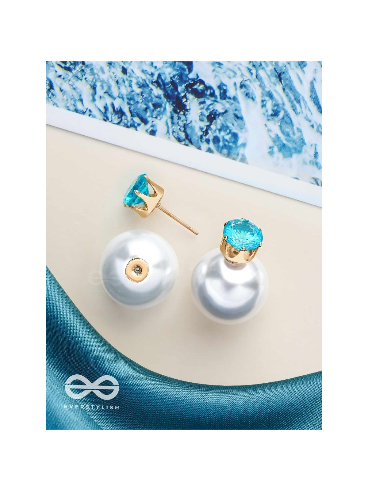 A MYSTIC PEARL - GOLDEN EMBELLISHED EARRINGS (LIGHT BLUE)