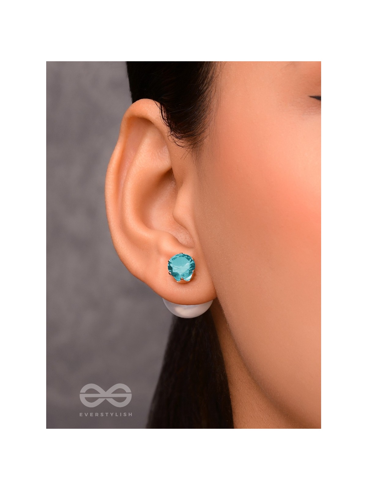 A MYSTIC PEARL - GOLDEN EMBELLISHED EARRINGS (LIGHT BLUE)