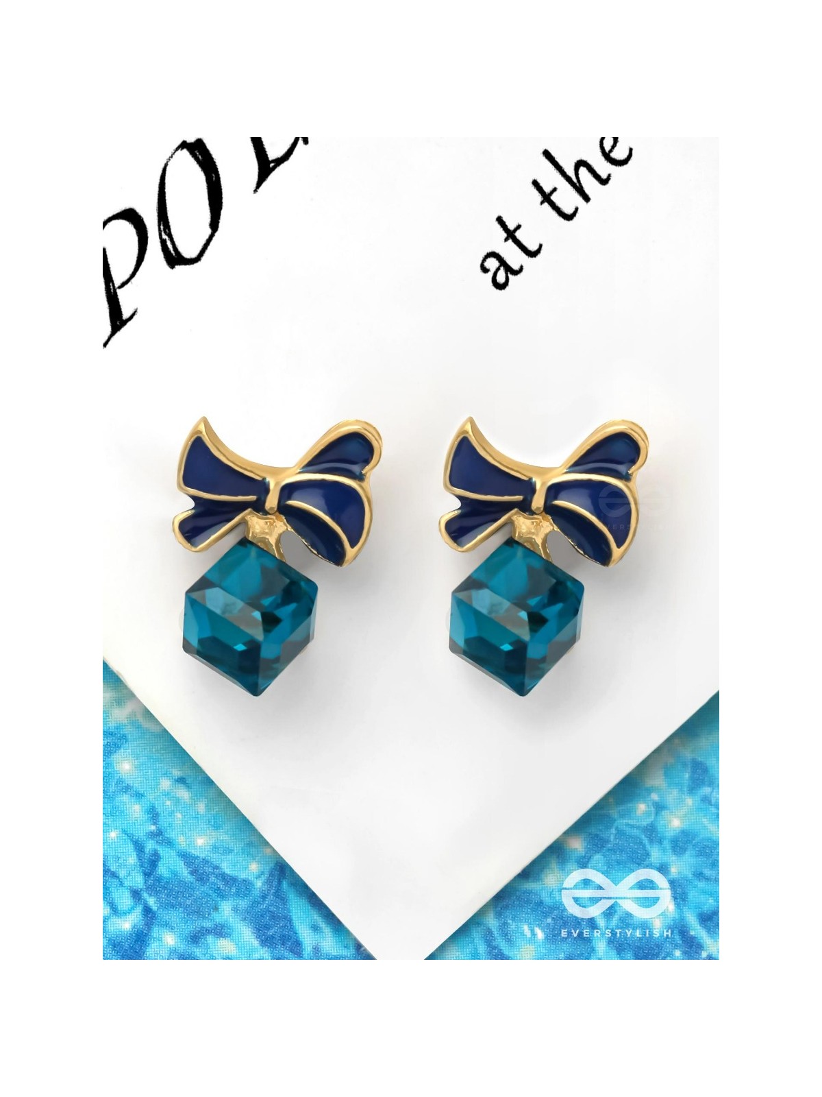 MINGLING MARVELS - GOLDEN AND BLUE EMBELLISHED STUD EARRINGS