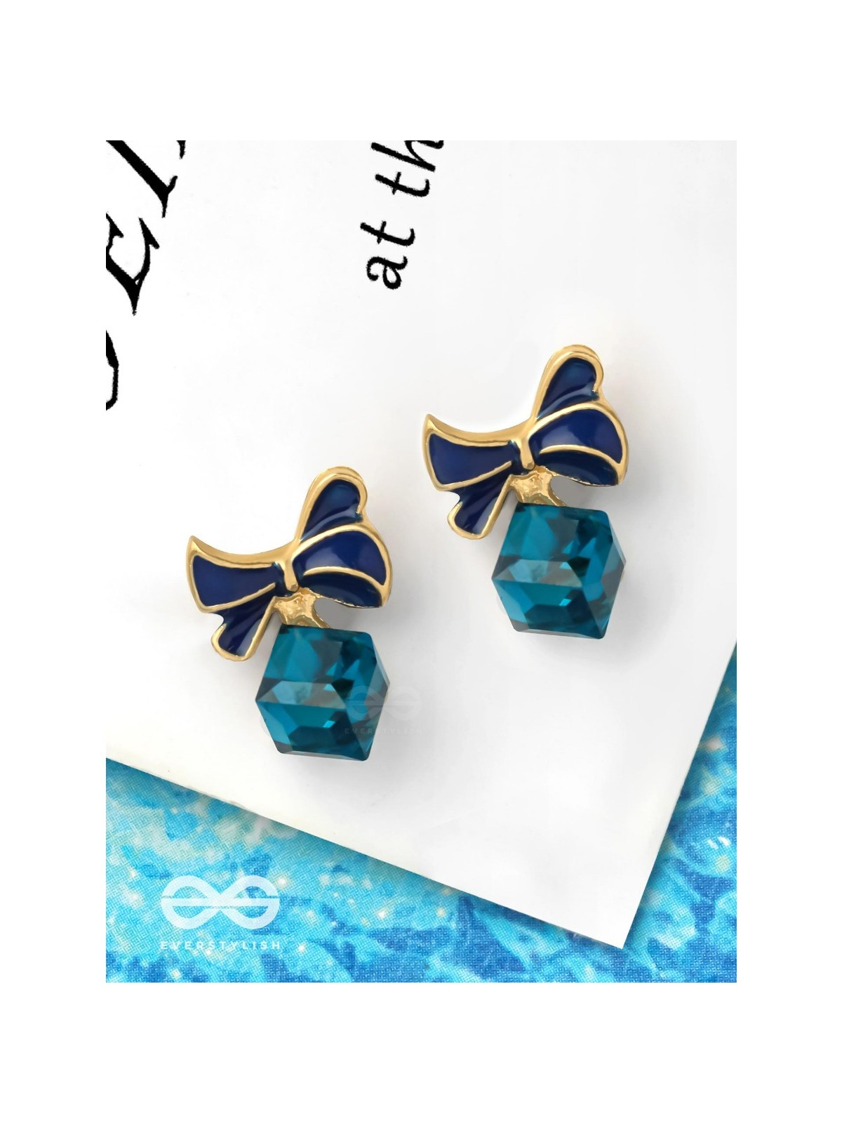 MINGLING MARVELS - GOLDEN AND BLUE EMBELLISHED STUD EARRINGS