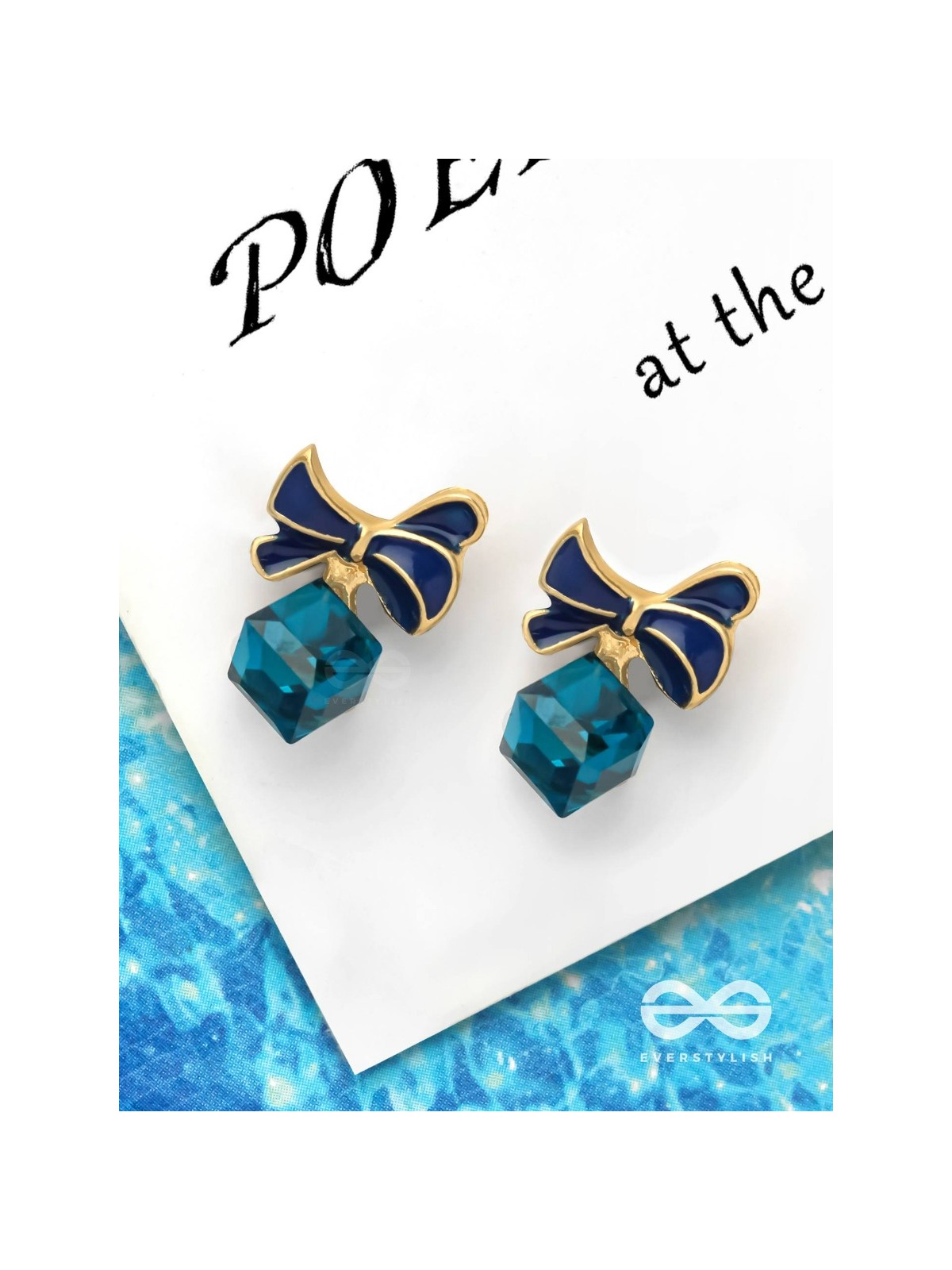 MINGLING MARVELS - GOLDEN AND BLUE EMBELLISHED STUD EARRINGS