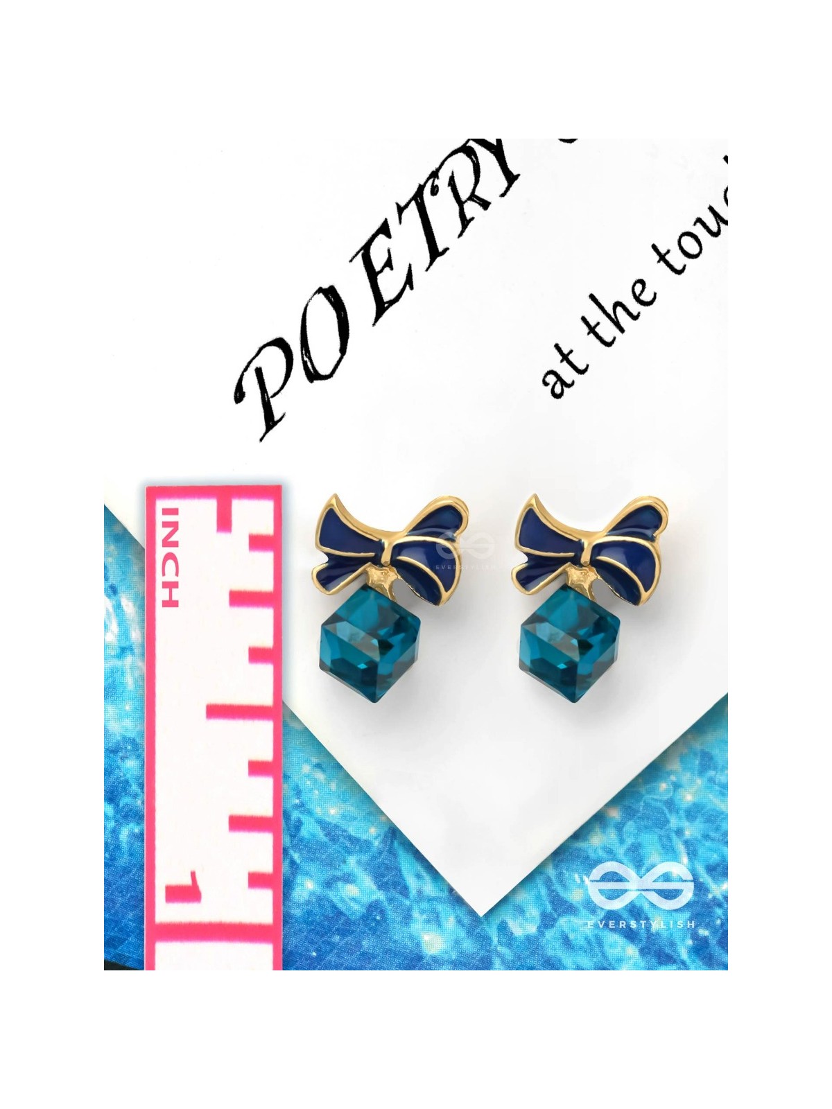 MINGLING MARVELS - GOLDEN AND BLUE EMBELLISHED STUD EARRINGS