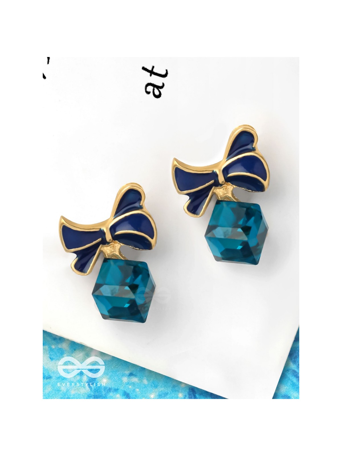 MINGLING MARVELS - GOLDEN AND BLUE EMBELLISHED STUD EARRINGS