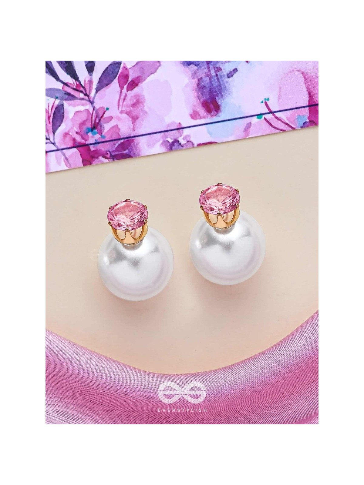 A MYSTIC PEARL - GOLDEN EMBELLISHED EARRINGS (PINK)
