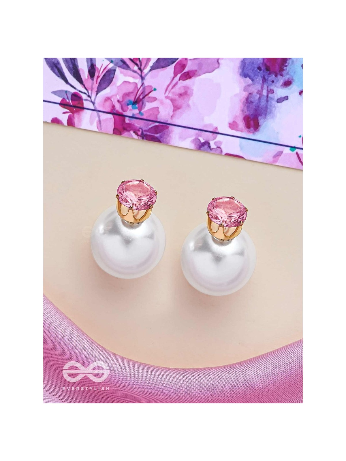 A MYSTIC PEARL - GOLDEN EMBELLISHED EARRINGS (PINK)