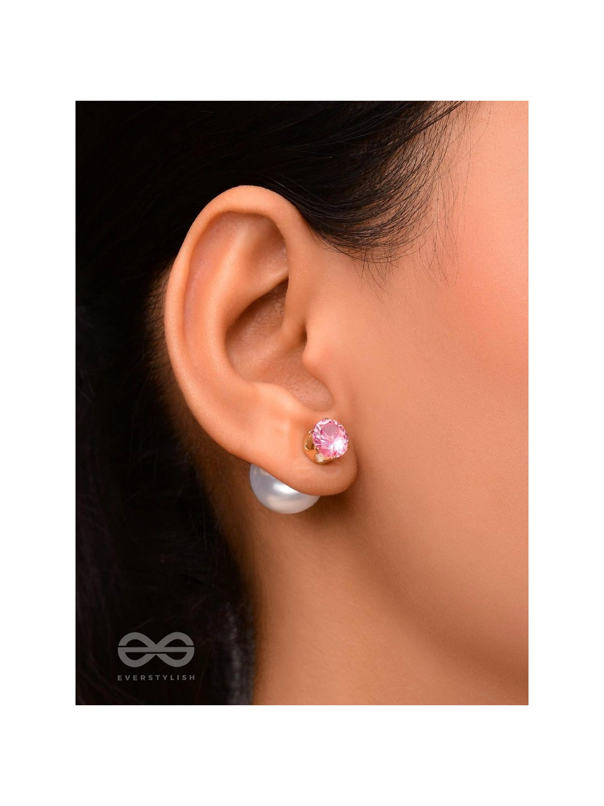 A MYSTIC PEARL - GOLDEN EMBELLISHED EARRINGS (PINK)