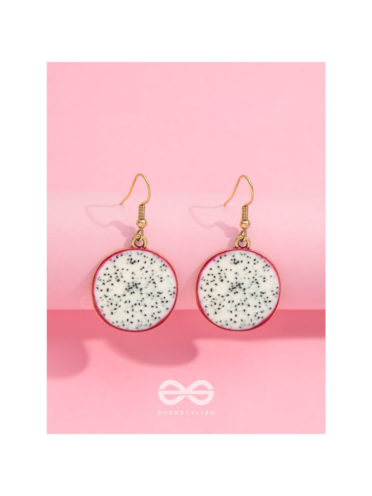 THE DRAGONFRUIT DELICACY - GOLDEN EMBELISHED EARRINGS