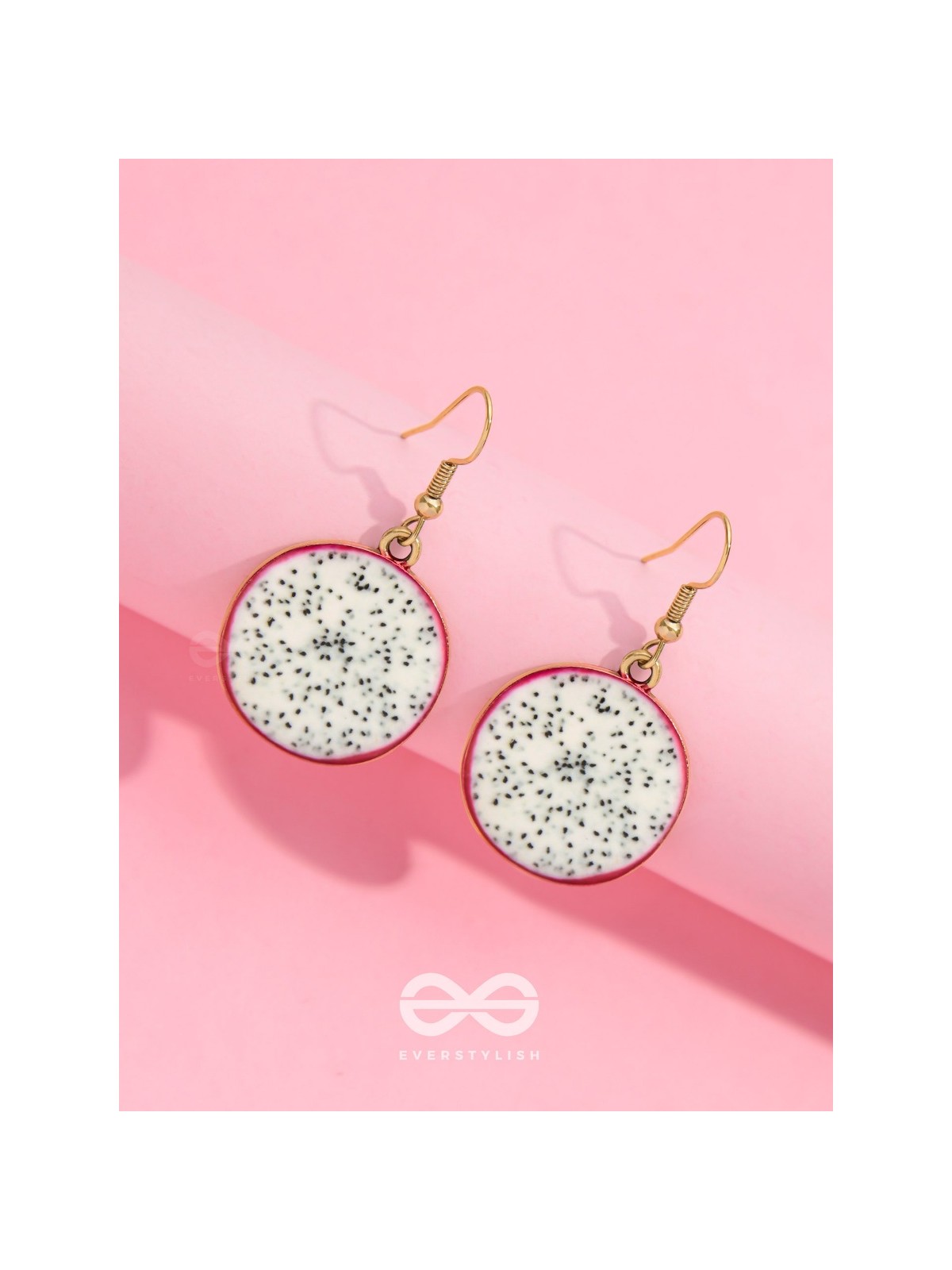 THE DRAGONFRUIT DELICACY - GOLDEN EMBELISHED EARRINGS