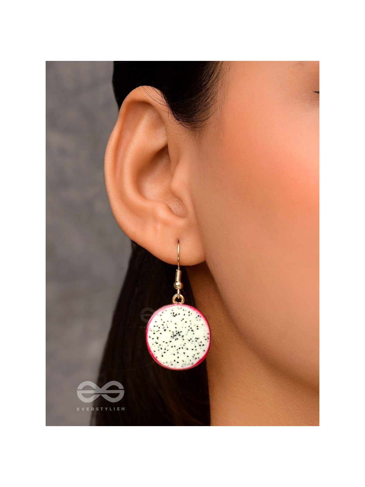 THE DRAGONFRUIT DELICACY - GOLDEN EMBELISHED EARRINGS