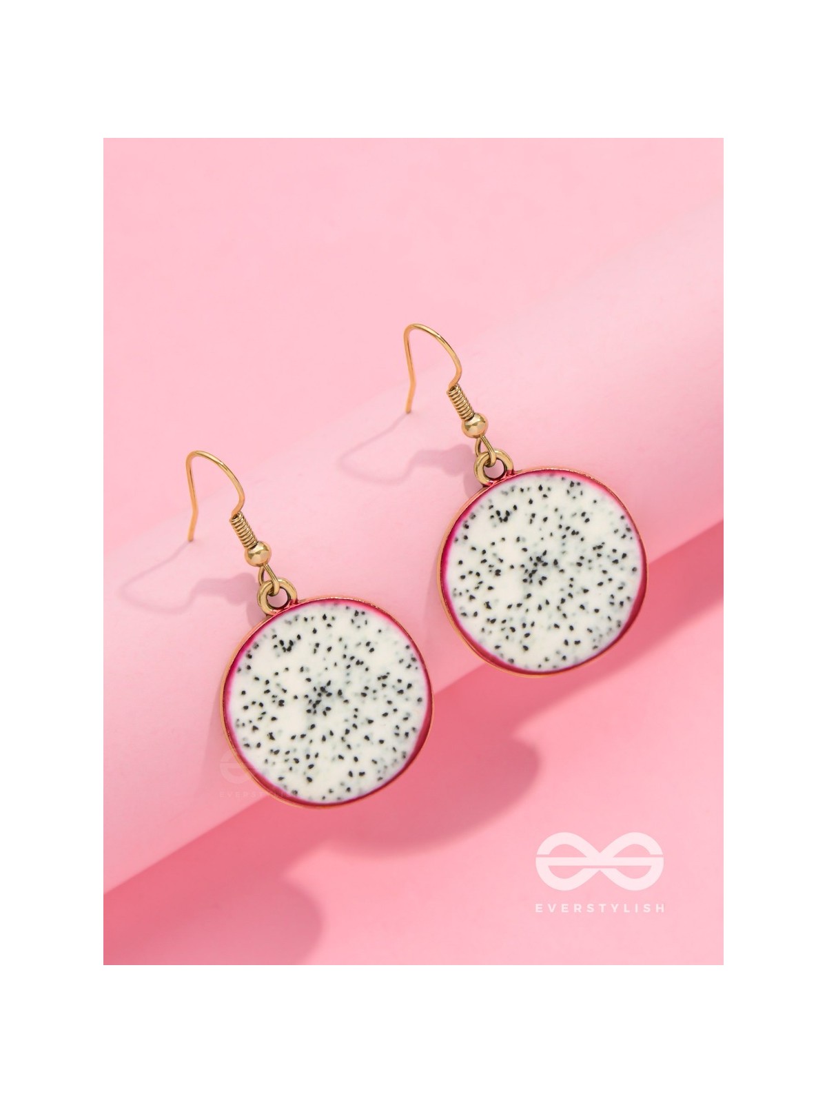 THE DRAGONFRUIT DELICACY - GOLDEN EMBELISHED EARRINGS