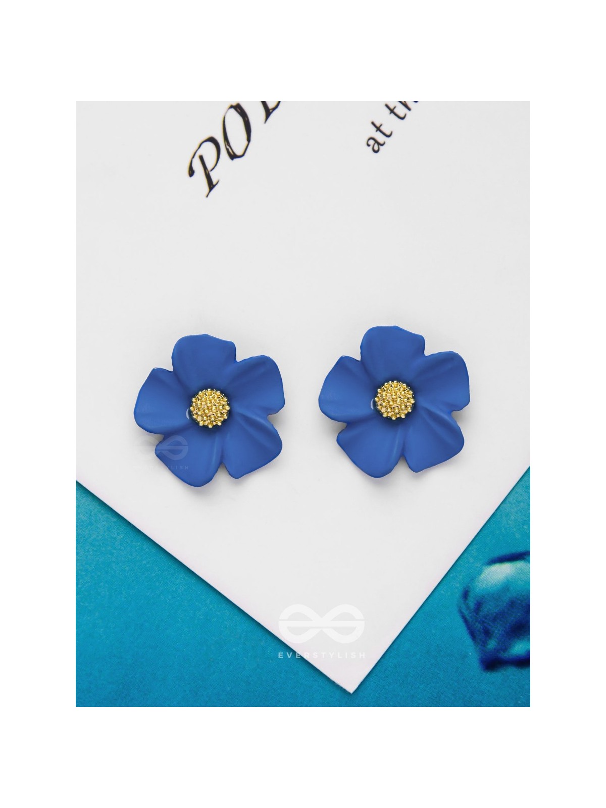 THE BLOSSOM BALLAD - GOLDEN AND BLUE ACRYLIC STUD EARRINGS