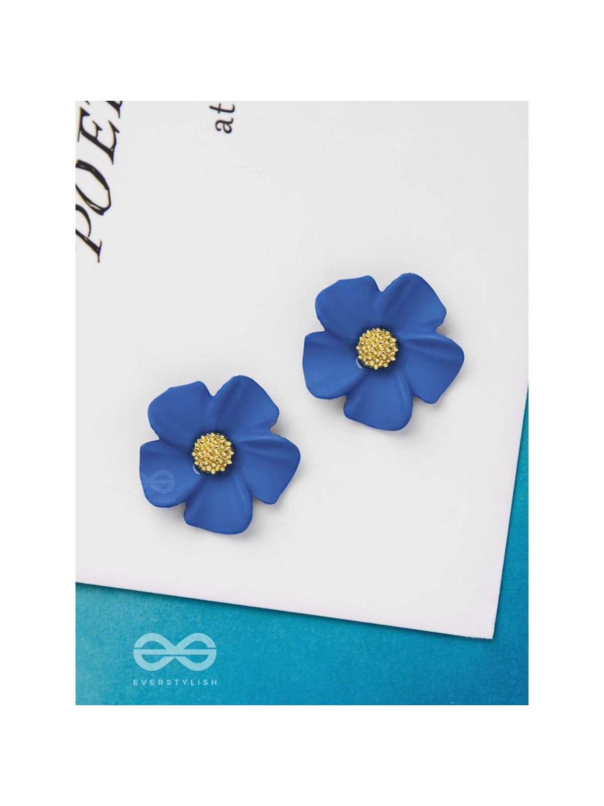 THE BLOSSOM BALLAD - GOLDEN AND BLUE ACRYLIC STUD EARRINGS
