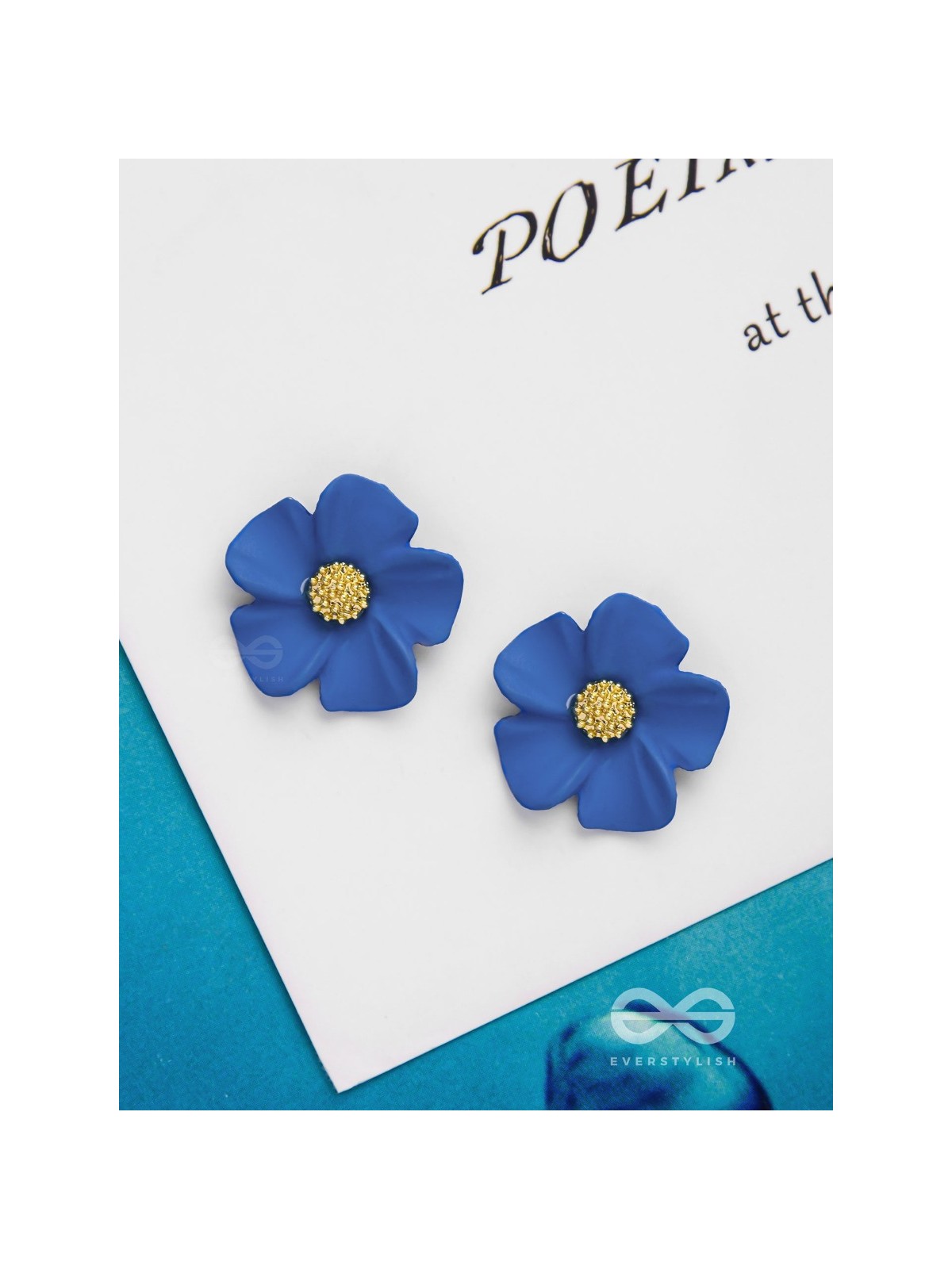 THE BLOSSOM BALLAD - GOLDEN AND BLUE ACRYLIC STUD EARRINGS