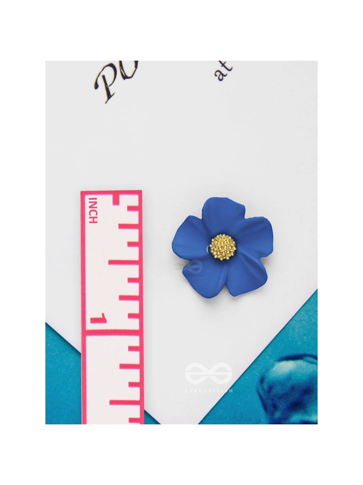 THE BLOSSOM BALLAD - GOLDEN AND BLUE ACRYLIC STUD EARRINGS