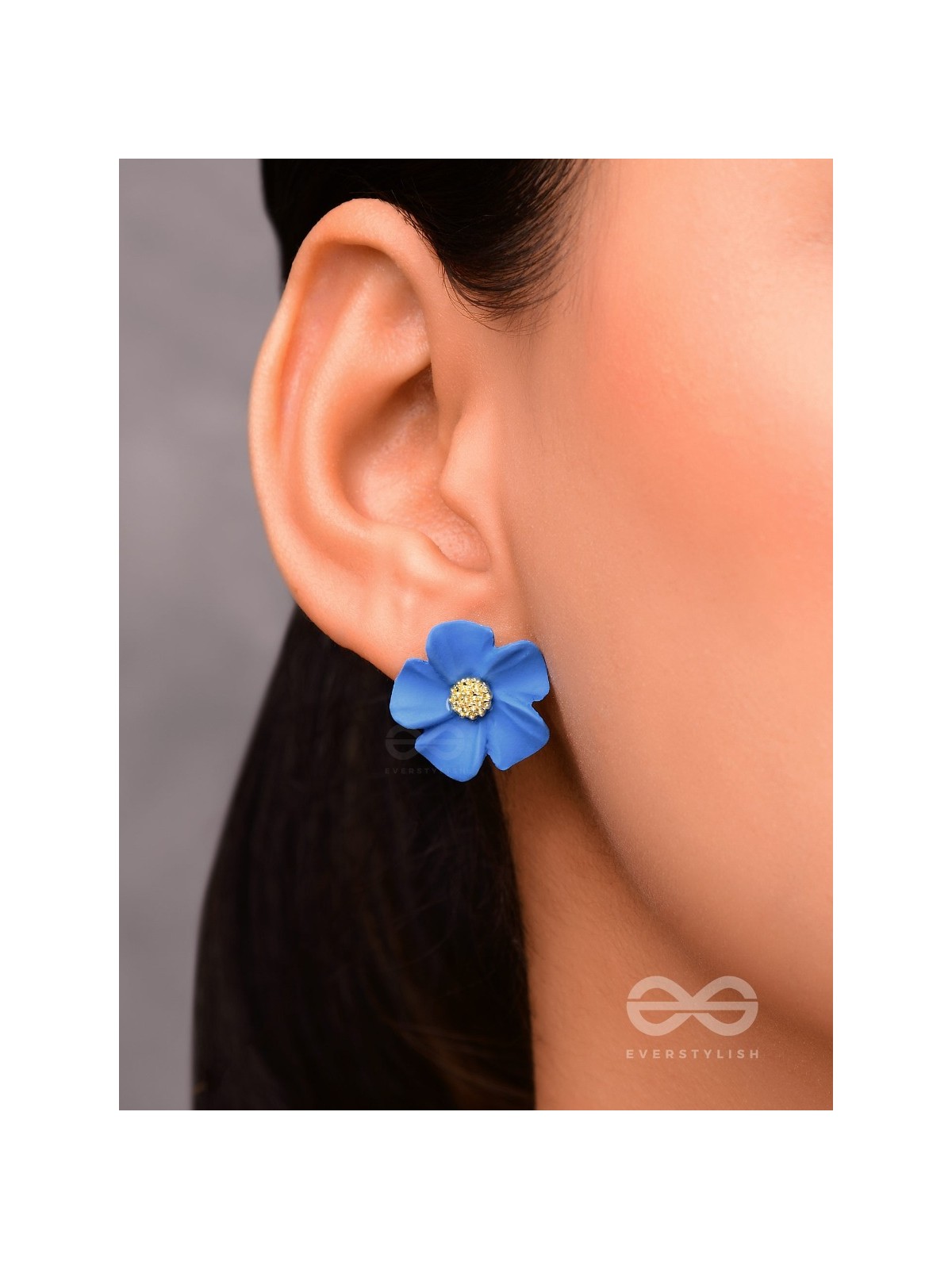 THE BLOSSOM BALLAD - GOLDEN AND BLUE ACRYLIC STUD EARRINGS