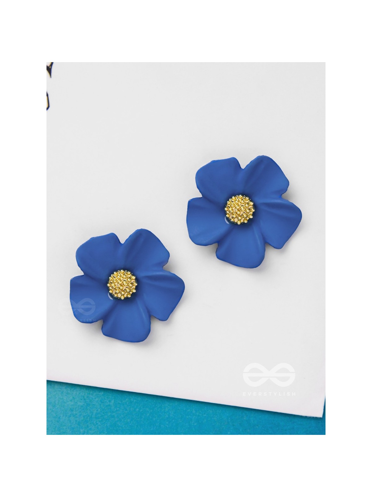 THE BLOSSOM BALLAD - GOLDEN AND BLUE ACRYLIC STUD EARRINGS