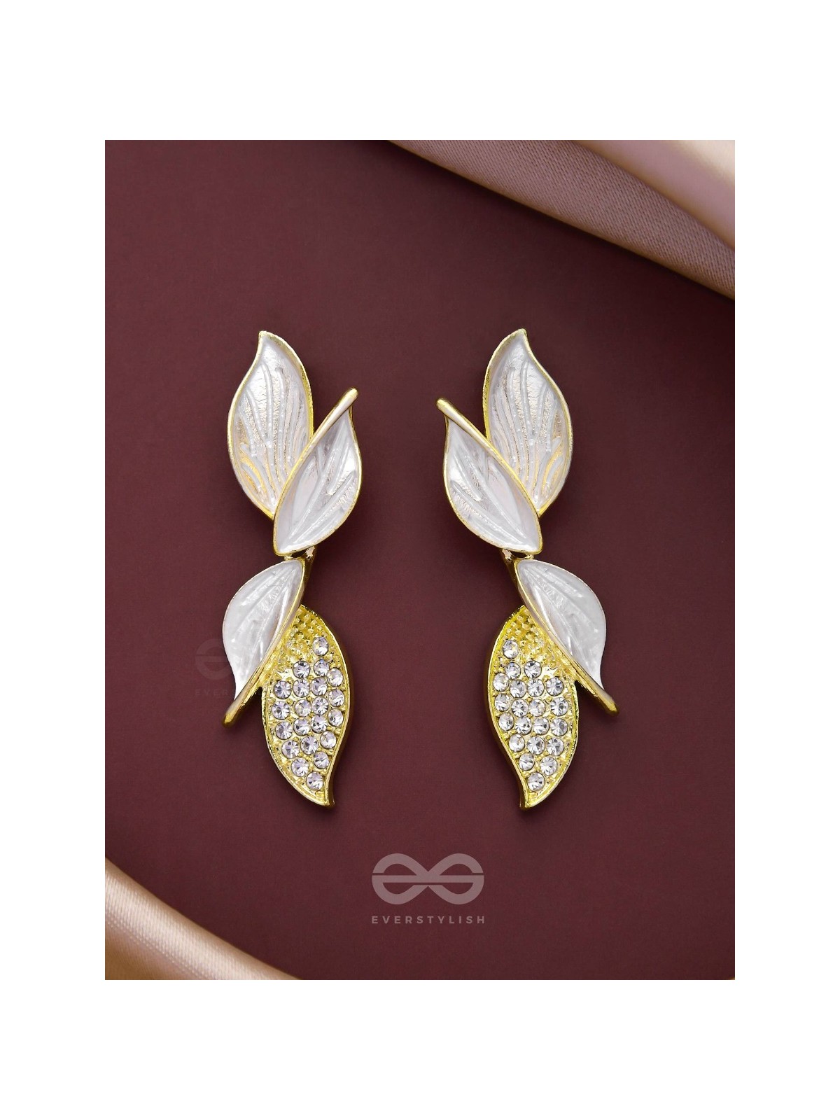 WINGS OF MAGIC - GOLDEN AND WHITE EMBELLISHED EARRINGS
