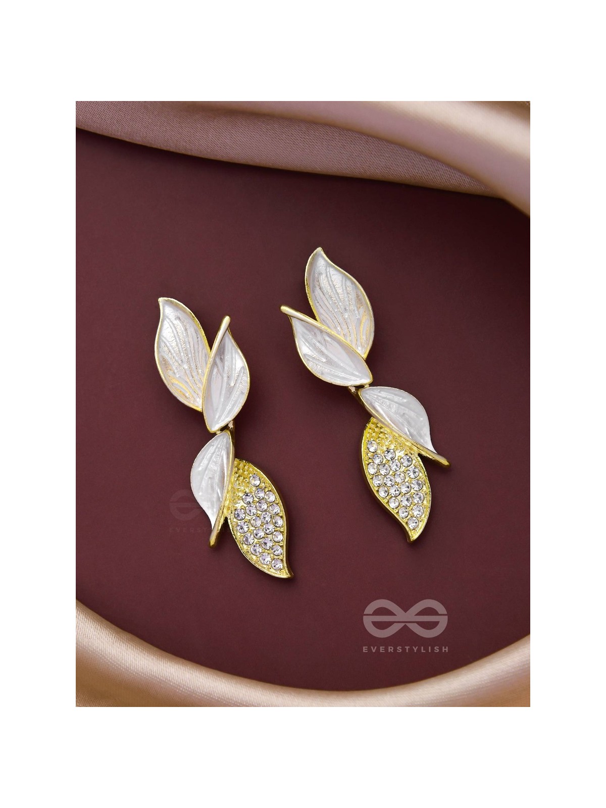 WINGS OF MAGIC - GOLDEN AND WHITE EMBELLISHED EARRINGS