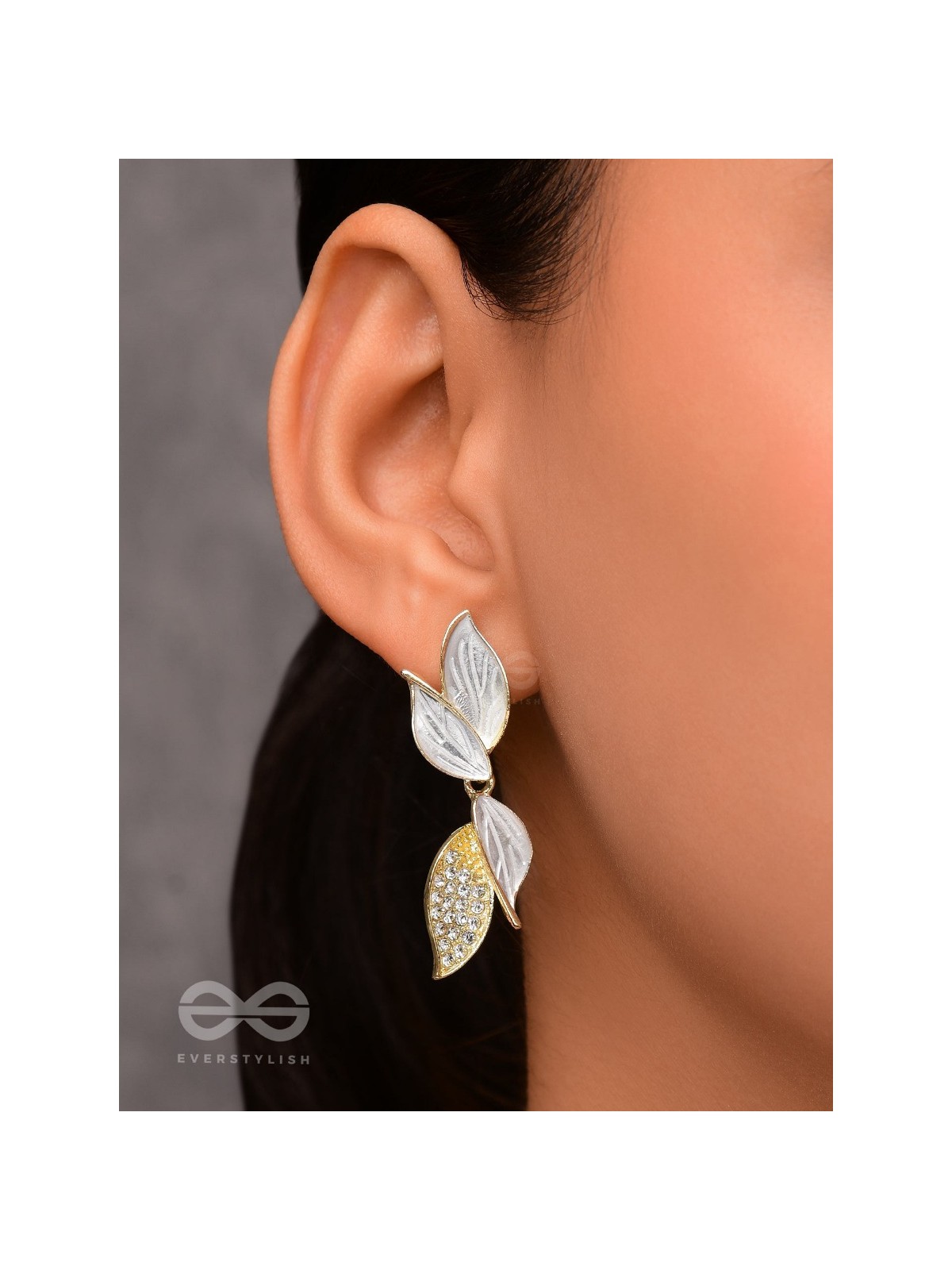 WINGS OF MAGIC - GOLDEN AND WHITE EMBELLISHED EARRINGS