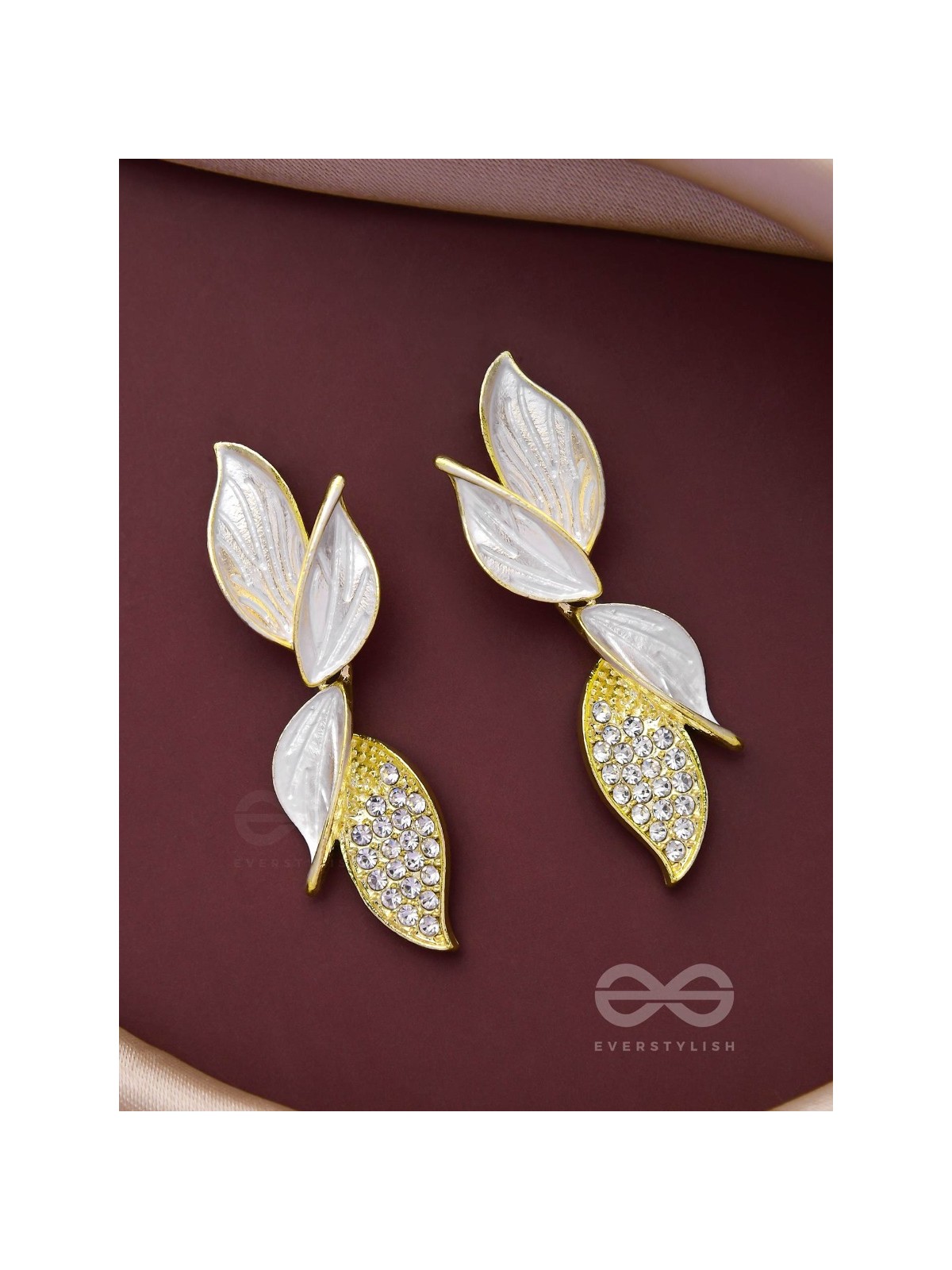 WINGS OF MAGIC - GOLDEN AND WHITE EMBELLISHED EARRINGS