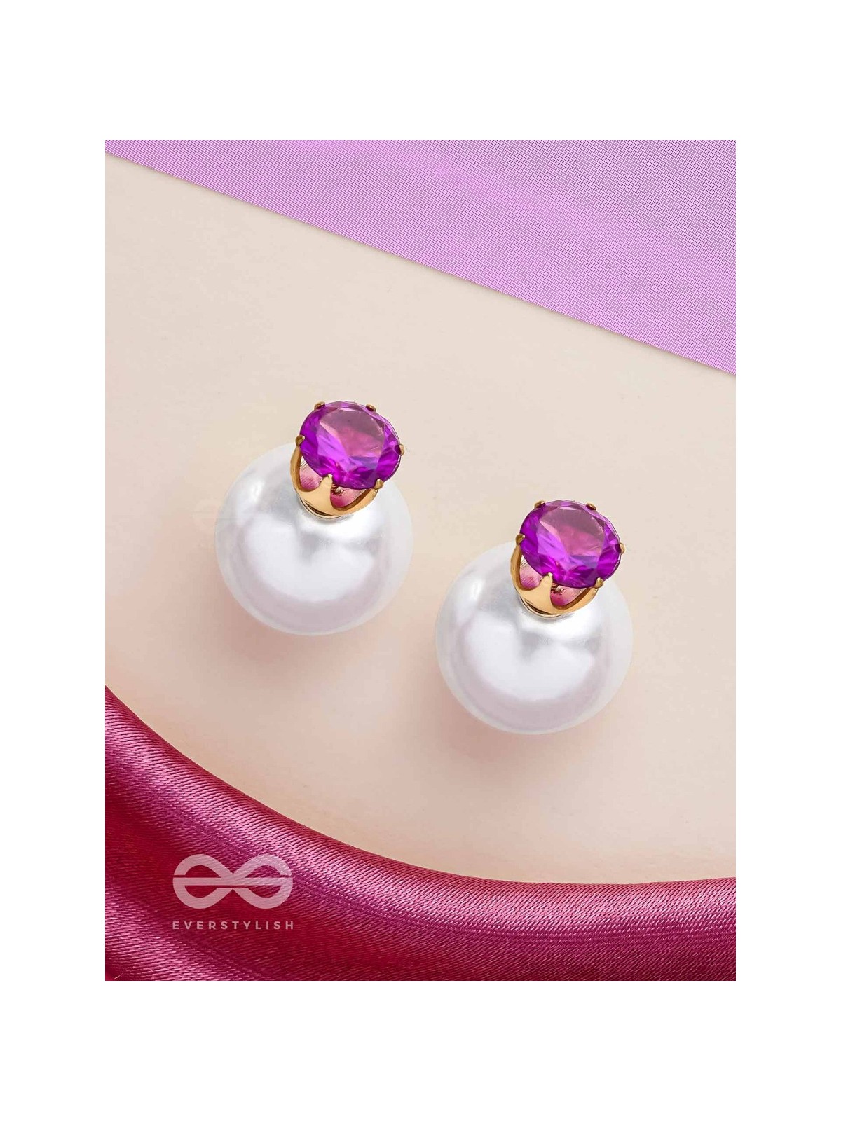 A MYSTIC PEARL - GOLDEN EMBELLISHED EARRINGS (VIOLET)