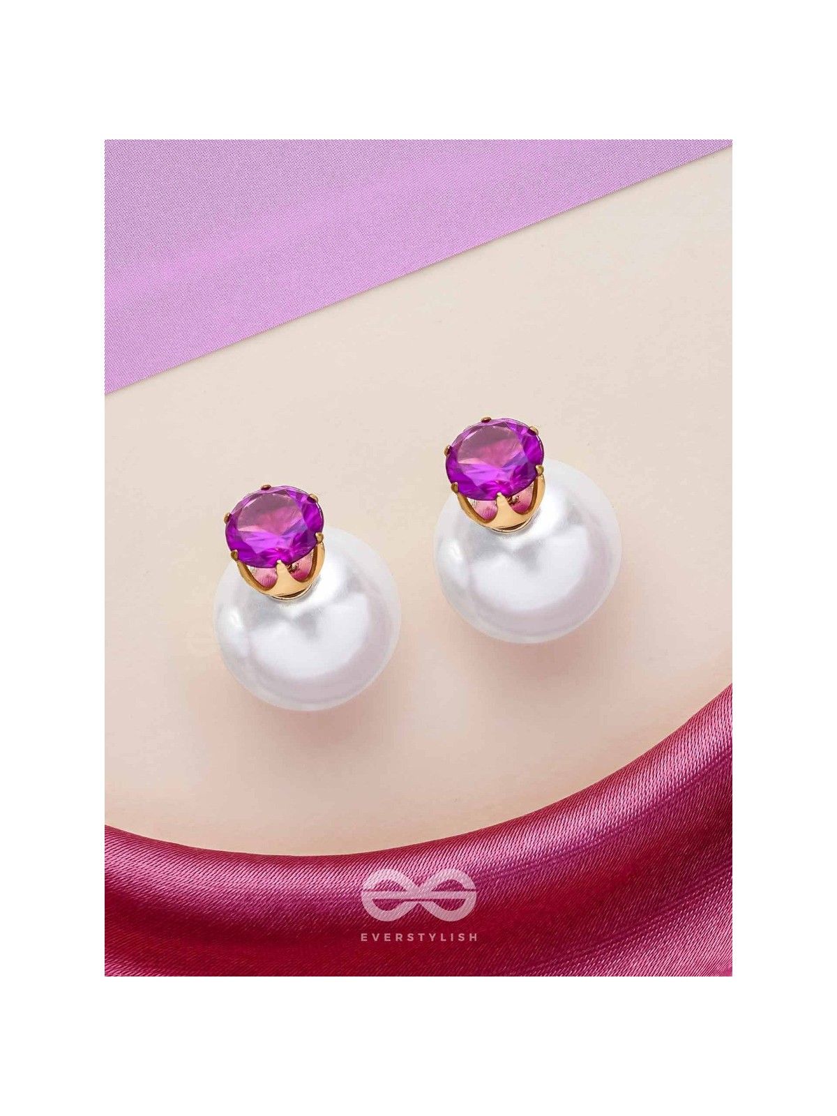 A MYSTIC PEARL - GOLDEN EMBELLISHED EARRINGS (VIOLET)