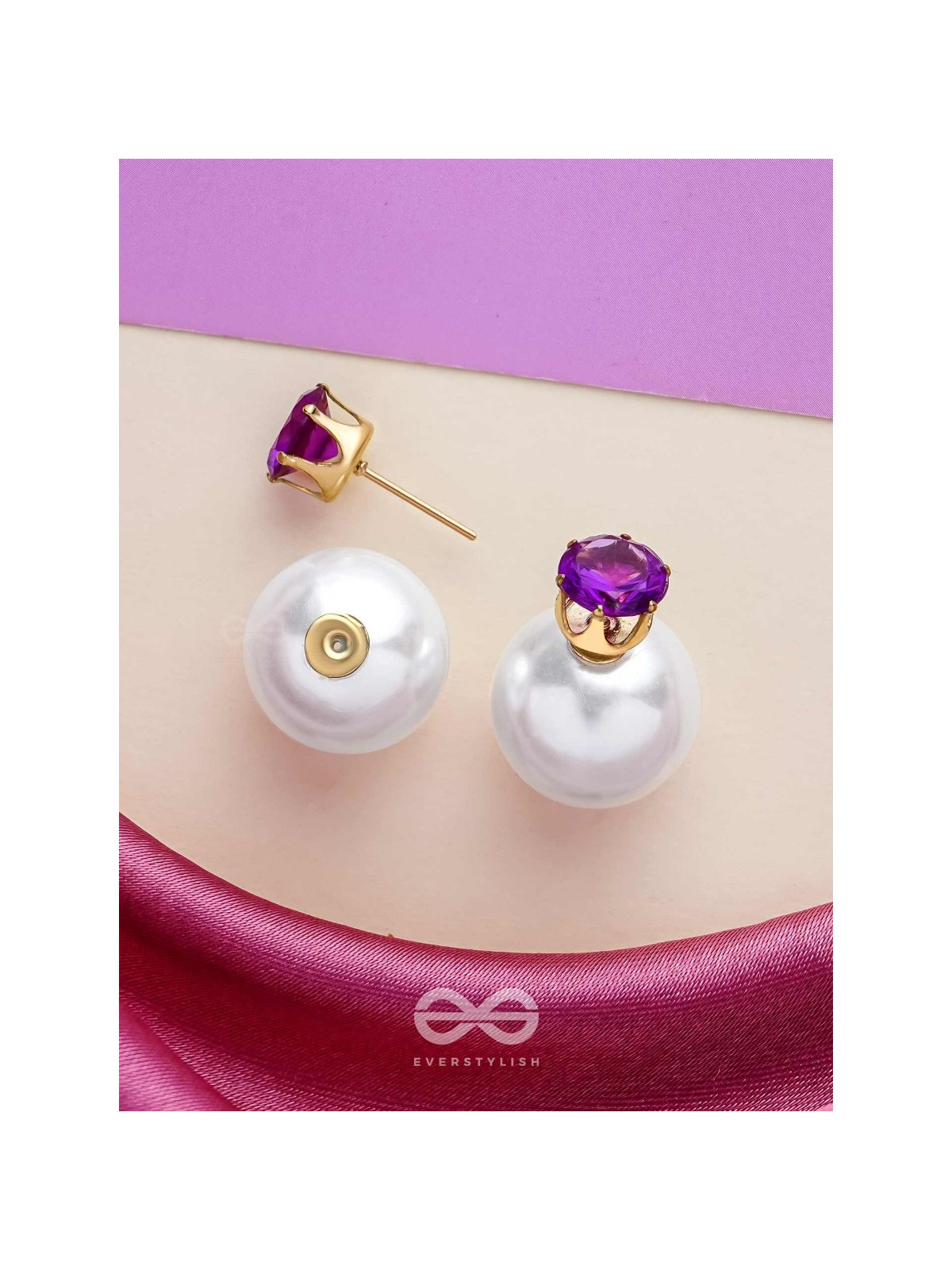 A MYSTIC PEARL - GOLDEN EMBELLISHED EARRINGS (VIOLET)